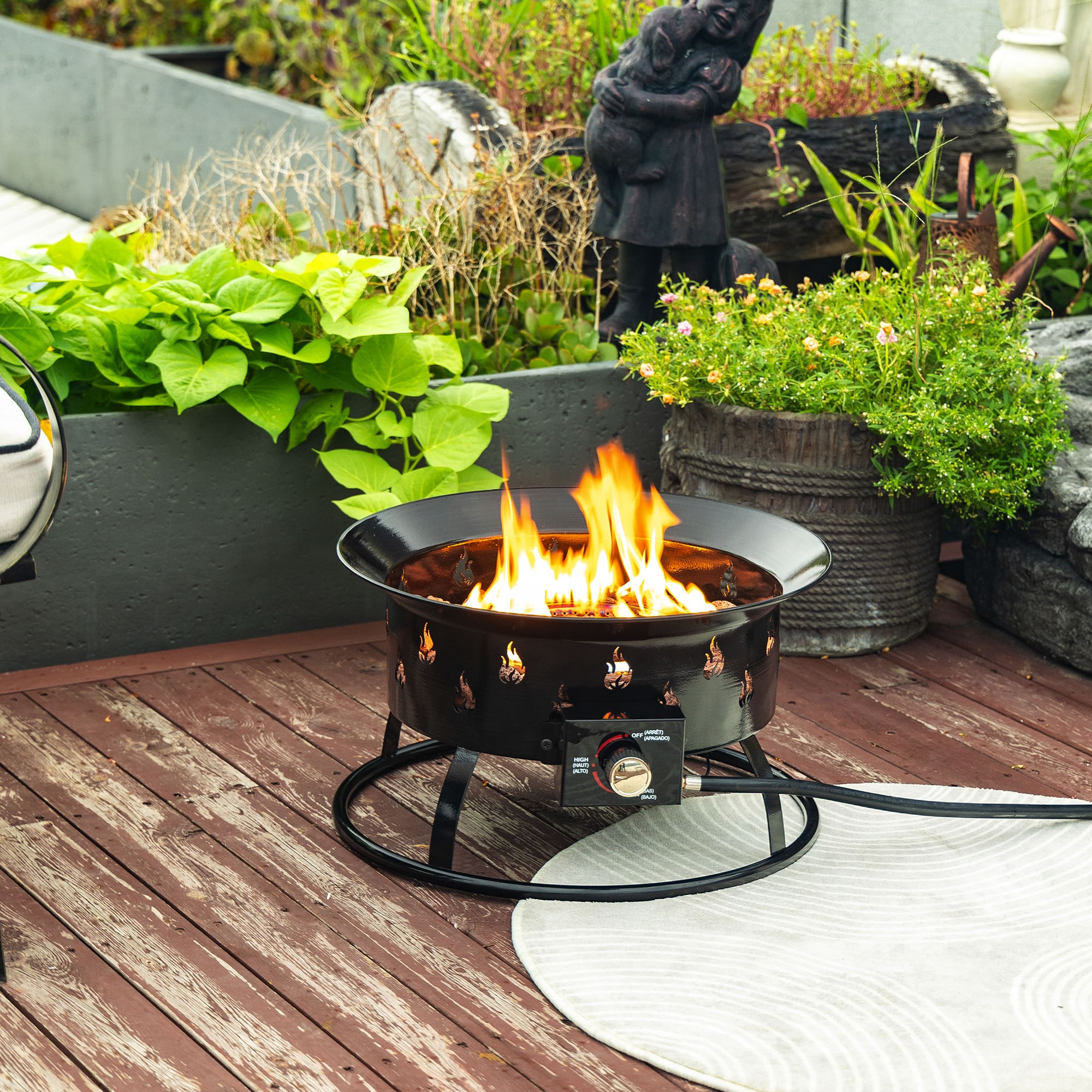 Tatayosi - 19 Inches Propane Gas Fire Pit 50000 BTU Round Steel Fire Pit for Outside Patio Deck G...