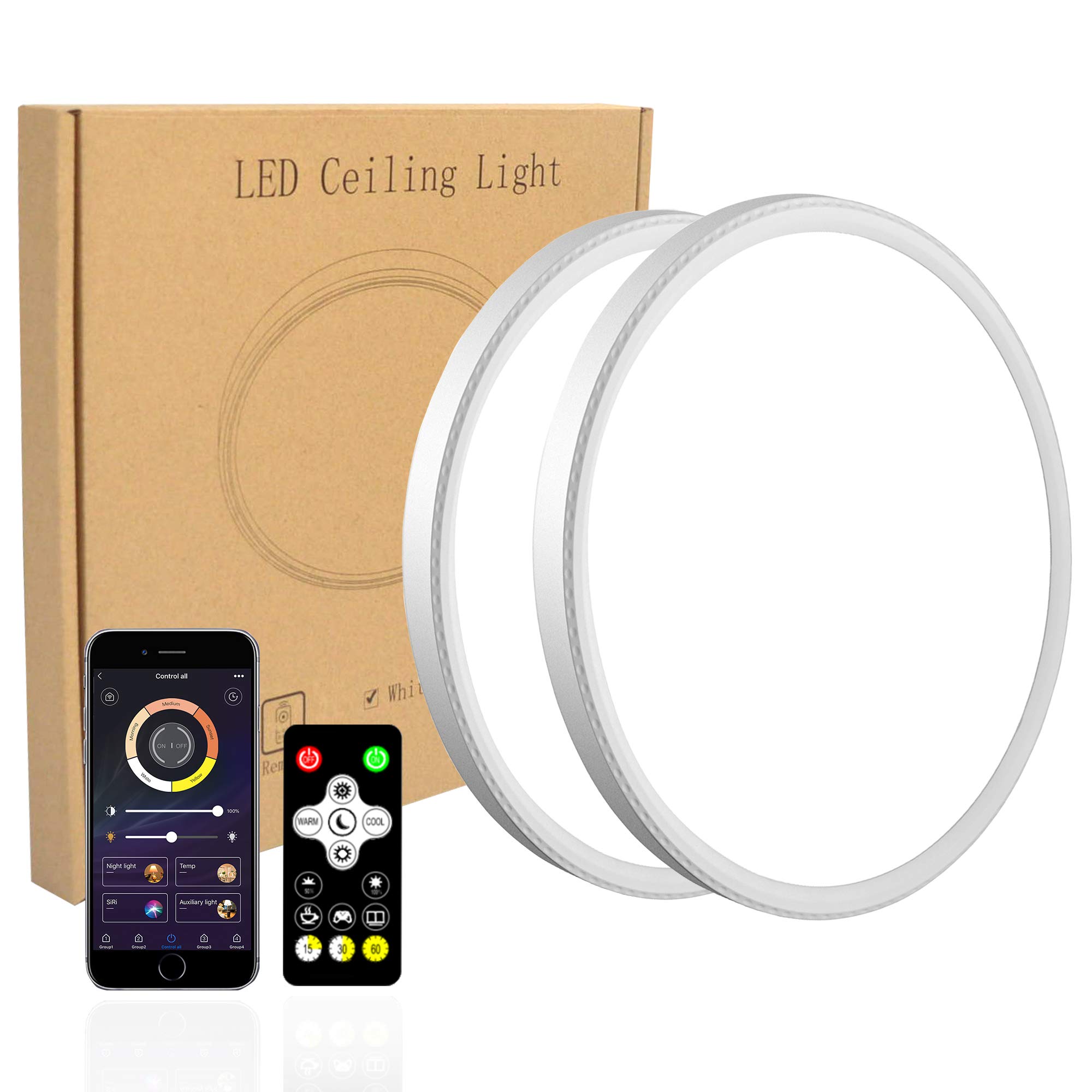 Ahfiwaso  2 Pack Dimmable LED Flush Mount Ceiling Light 12inch 28W 3100 Lumens Smart App Control Slim Design for Bedroom Living Room Dining Room