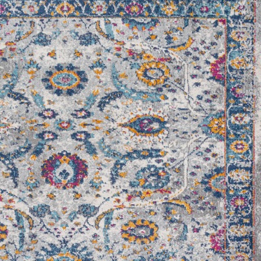 Izil Light Gray and Blue Synthetic Persian Area Rug, 8' x 10'