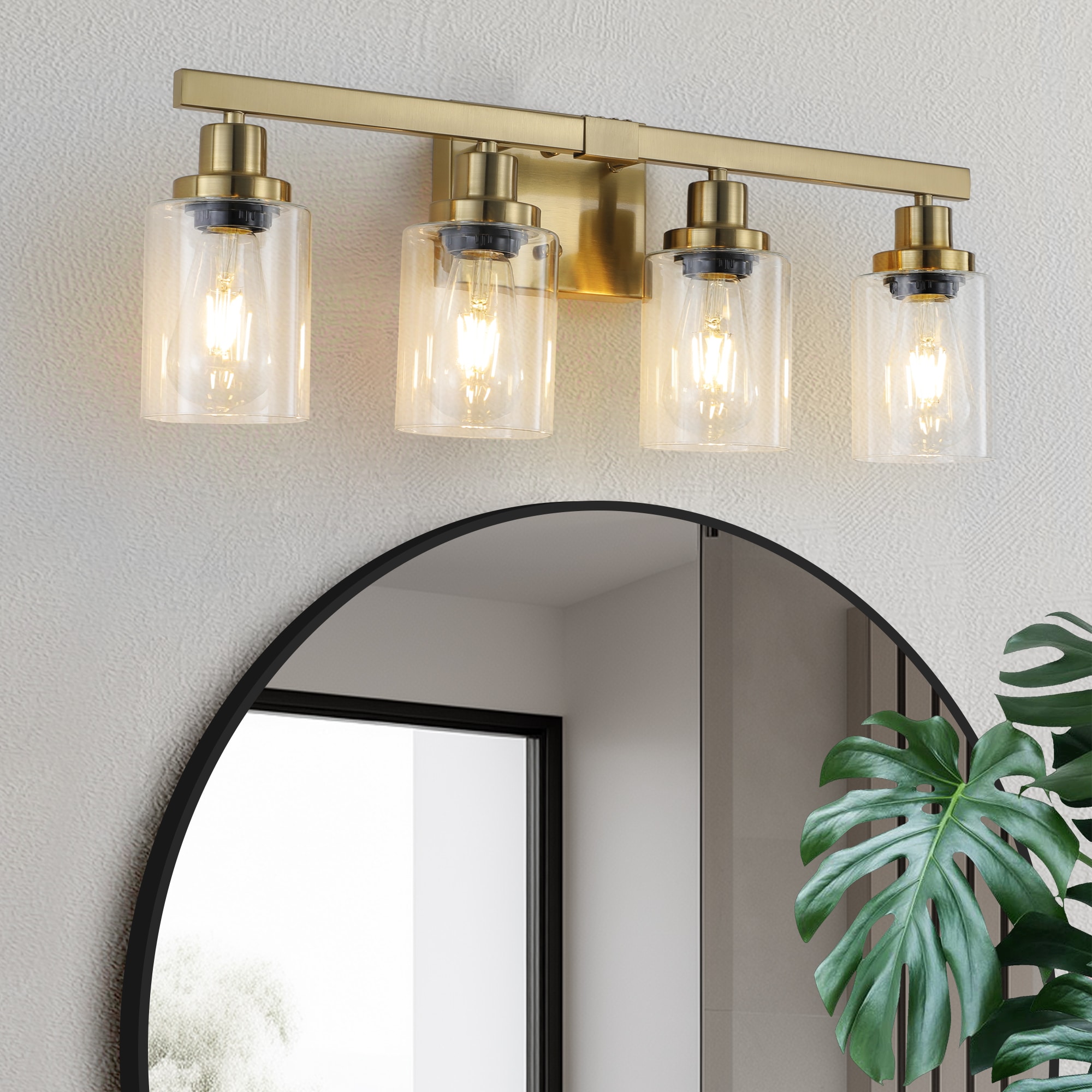 Tatayosi 24inches Golden 4-Light Vanity Light with Clear Glass Shades Modern Iron Metal Bathroom Wall Fixture for Mirror Ideal for Bathroom and Dressing Table (No Bulbs)