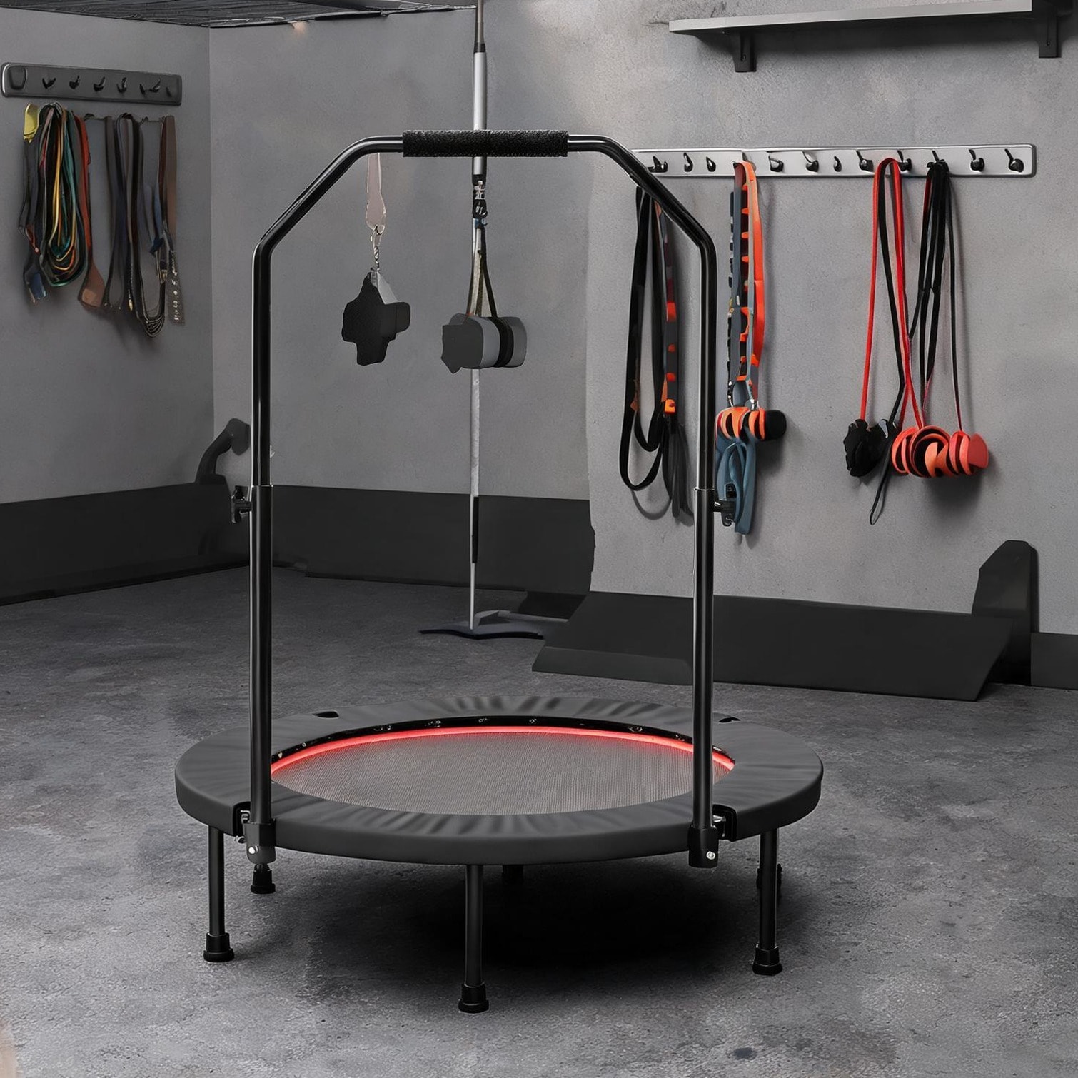 SunJet Foldable 40-Inch Fitness and Sleek Black Steel Frame Trampoline with Storage 40 in