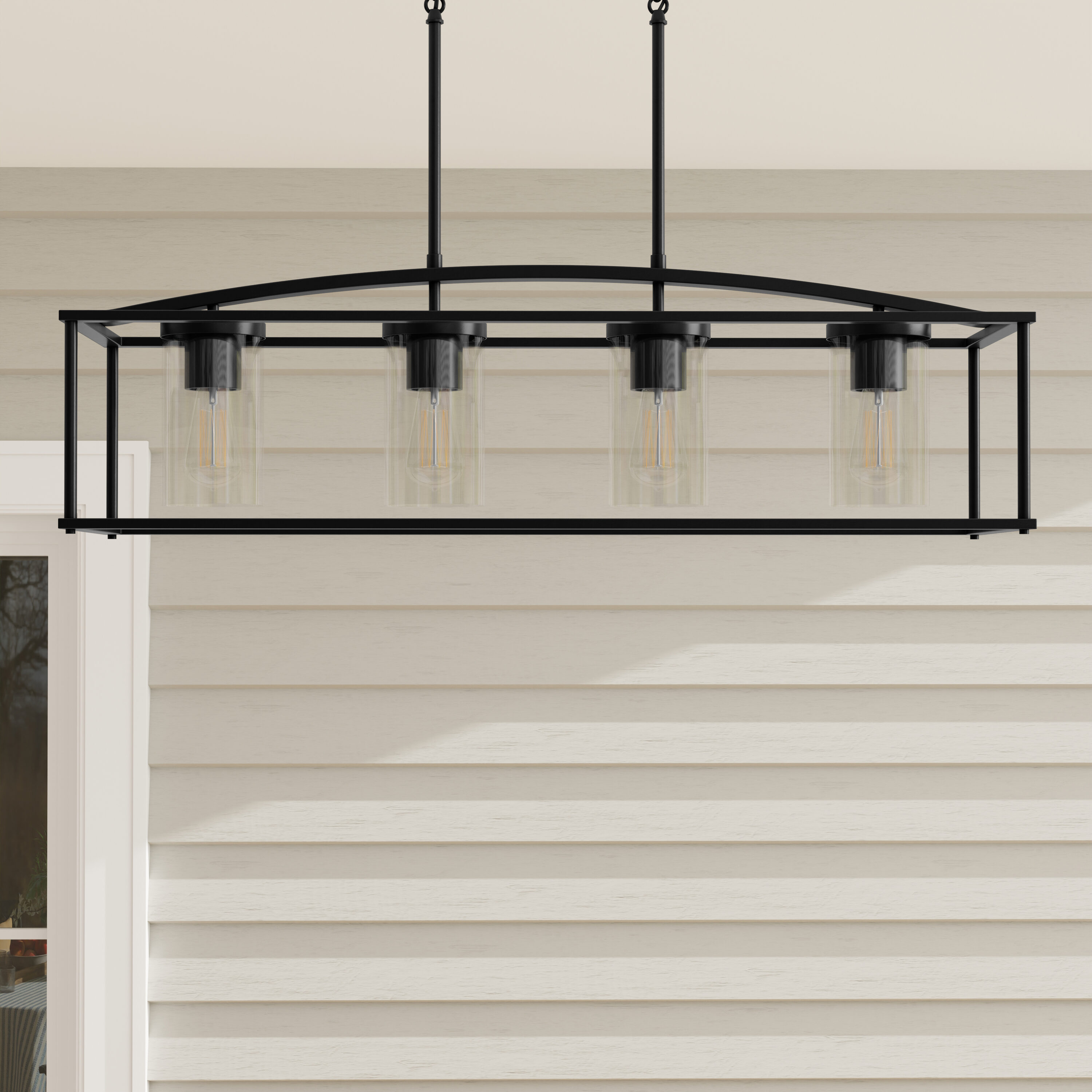 Swansea Matte Black Steel Outdoor Island Chandelier with Clear Glass Shades