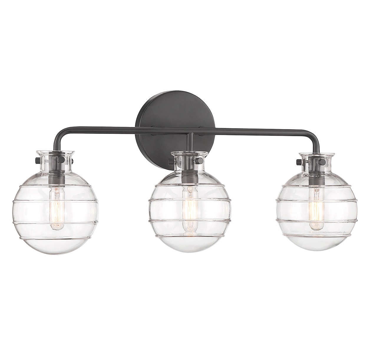 Matte Black 3-Light Vanity Light with Clear Swirl Glass Shades