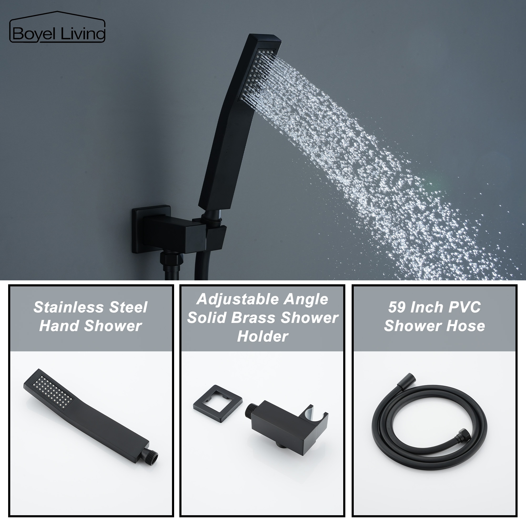 Boyel Living Exposed Pipe Complete Shower System 1-Spray Patterns with 2.5 GPM 8 in. Wall Mount Dual Shower Heads in Matte Black