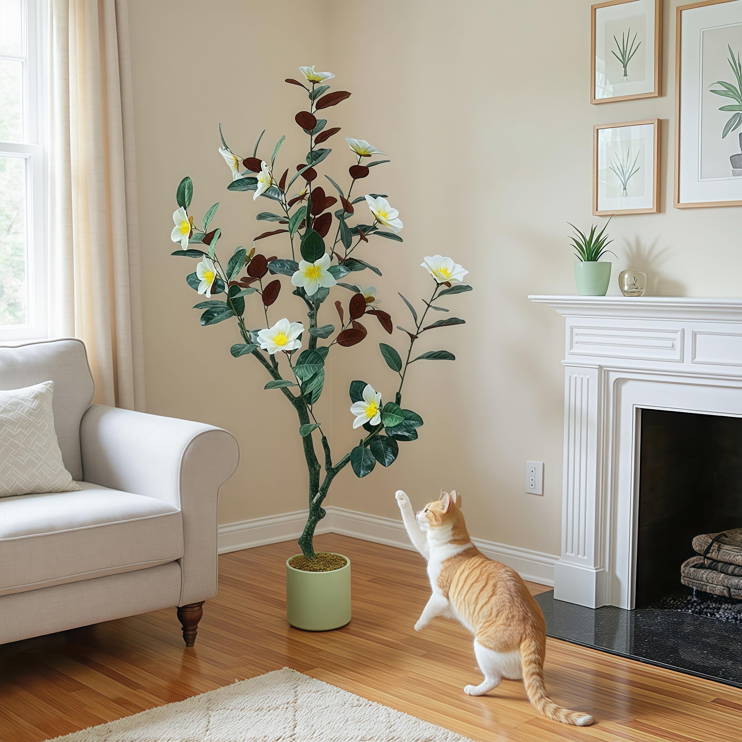 Garvee Artificial Magnolia Tree Faux Flowering Tree in Pot for Indoor Outdoor Decor Tree Indoor with Blooming Flowers and Leaves for Garden Office