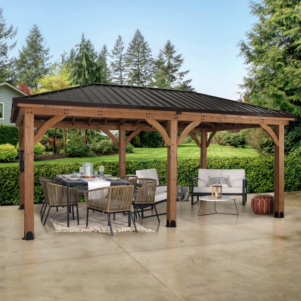 Backyard Discovery 2306172COM 12-ft x 20-ft Brown Rectangle Gazebo with Hardtop Steel Roof