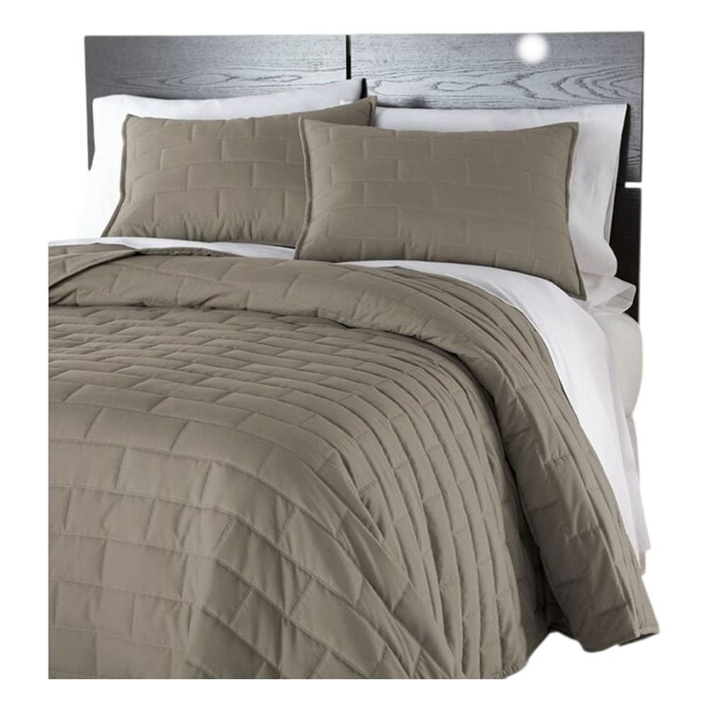 Slickblue Modern Brick Stitch Bedding Reversible Taupe Twin/Twin XL King/Cal King Microfiber Polyester for Master Bedroom and Guest Room