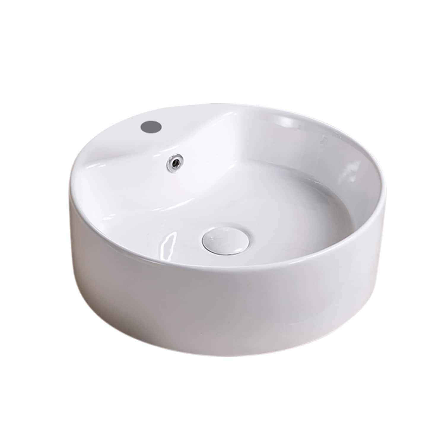 CASAINC TC-AB1818F1 Bathroom sink White Ceramic Vessel Round Modern Bathroom Sink with Drain Included (18.125-in x 18.125-in)