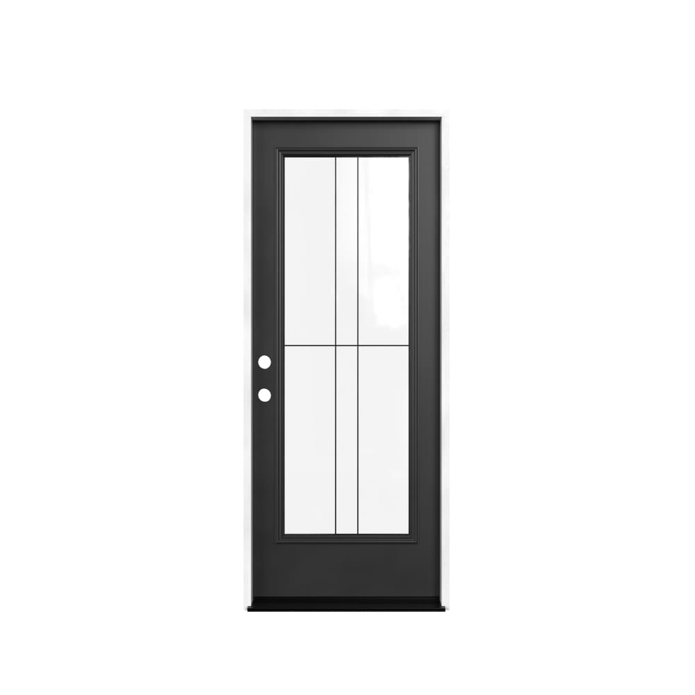 Masonite - M-Protect Lyra Glass 32-in x 80-in x Fiberglass Right-hand inswing Peppercorn Painted ...