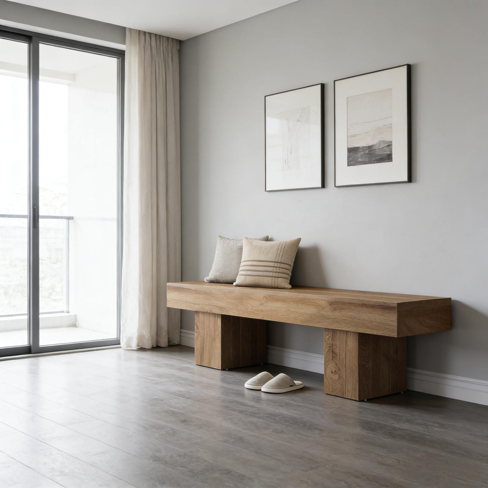 GlasFlength  55.16-Inch Modern End of Bed Bench Dining Bench Stable Entryway Bench Space Saving for Bedroom Dining Room Entryway Natural Wood