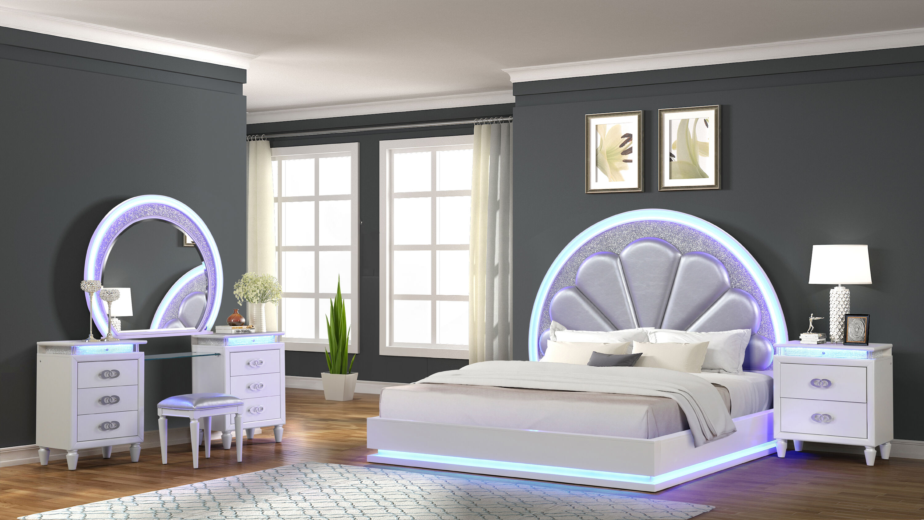 Galaxy 659436133365 White King Bedroom Set