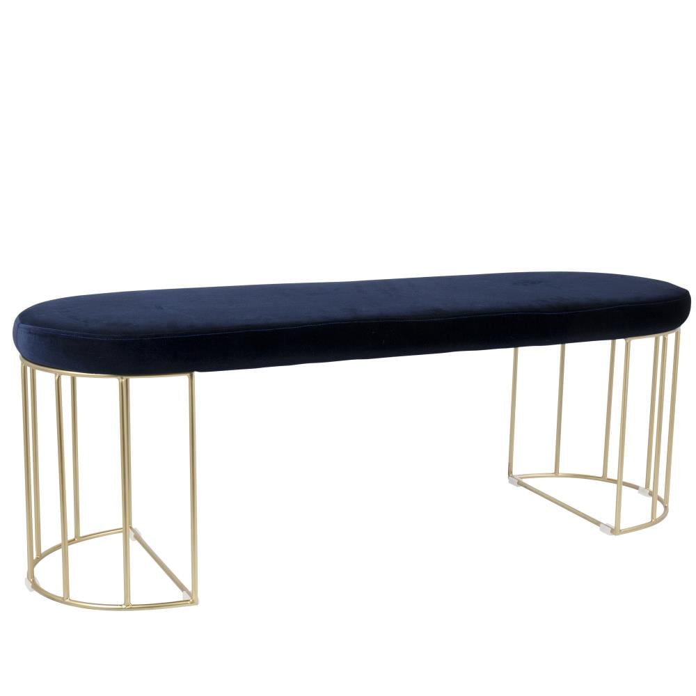 LumiSource BC-CNRY AU+BU Canary Eclectic Gold Frame, Blue Velvet Accent Bench 49-in x 16.6-in x 17.25-in
