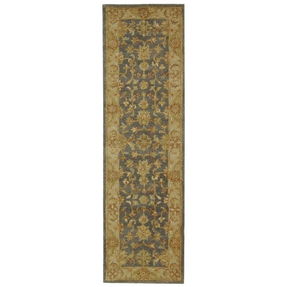 Safavieh AT312A-210 Antiquity Gorevan 2 x 10 (ft) Tufted Wool Blue/Beige Rectangular Indoor Floral/Botanical Vintage Runner rug