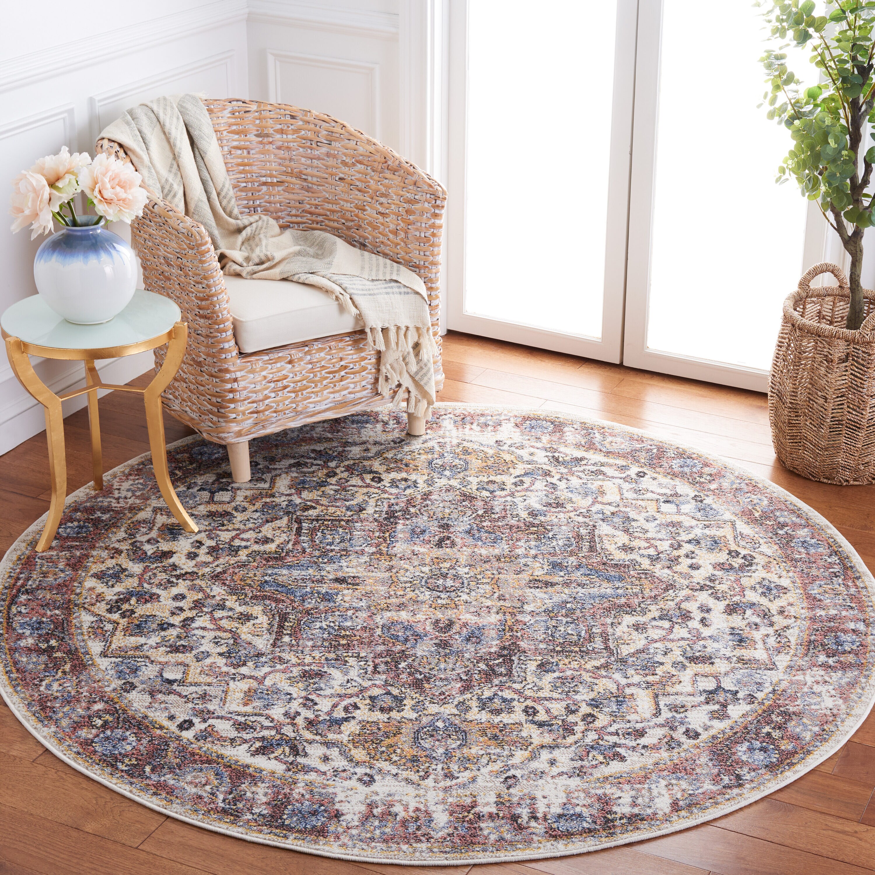 Astoria 402A Ivory Blue Rust 6ft-7in x 6ft-7in Round Rug