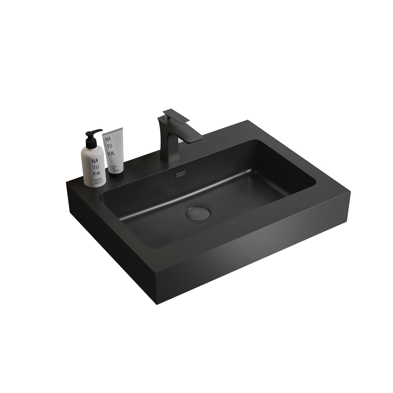 Tatayosi Integrated engineered quartz basin WITHOUT drain and faucet matt black color