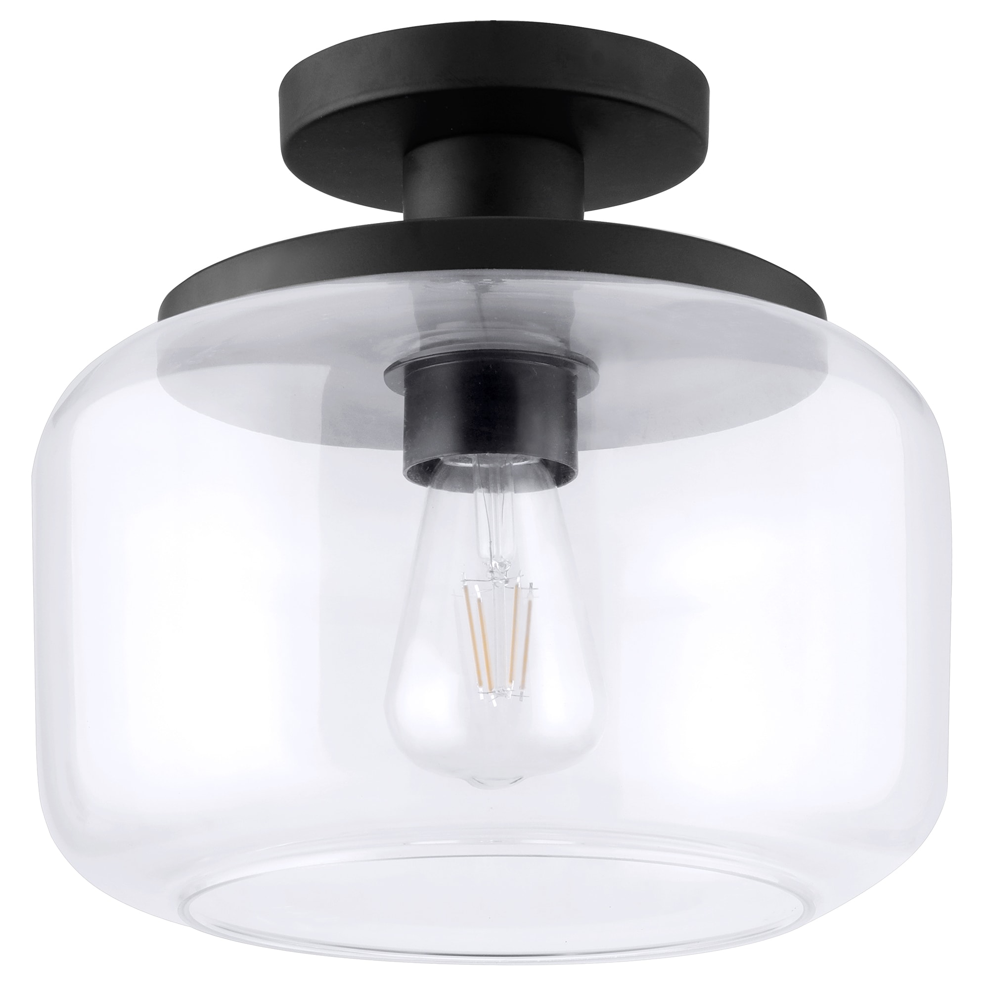 Blackened Bronze and Clear Glass Semi Flush Mount Light