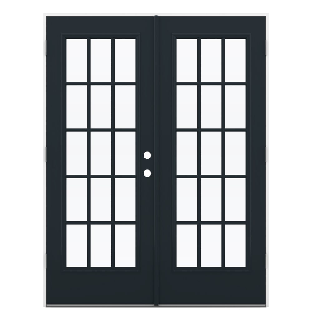 JELD-WEN LOWOLJW238700100 60-in x 80-in x 4-9/16-in Jamb Low-E External grilles , Black Steel Right-hand outswing French Double Patio Door