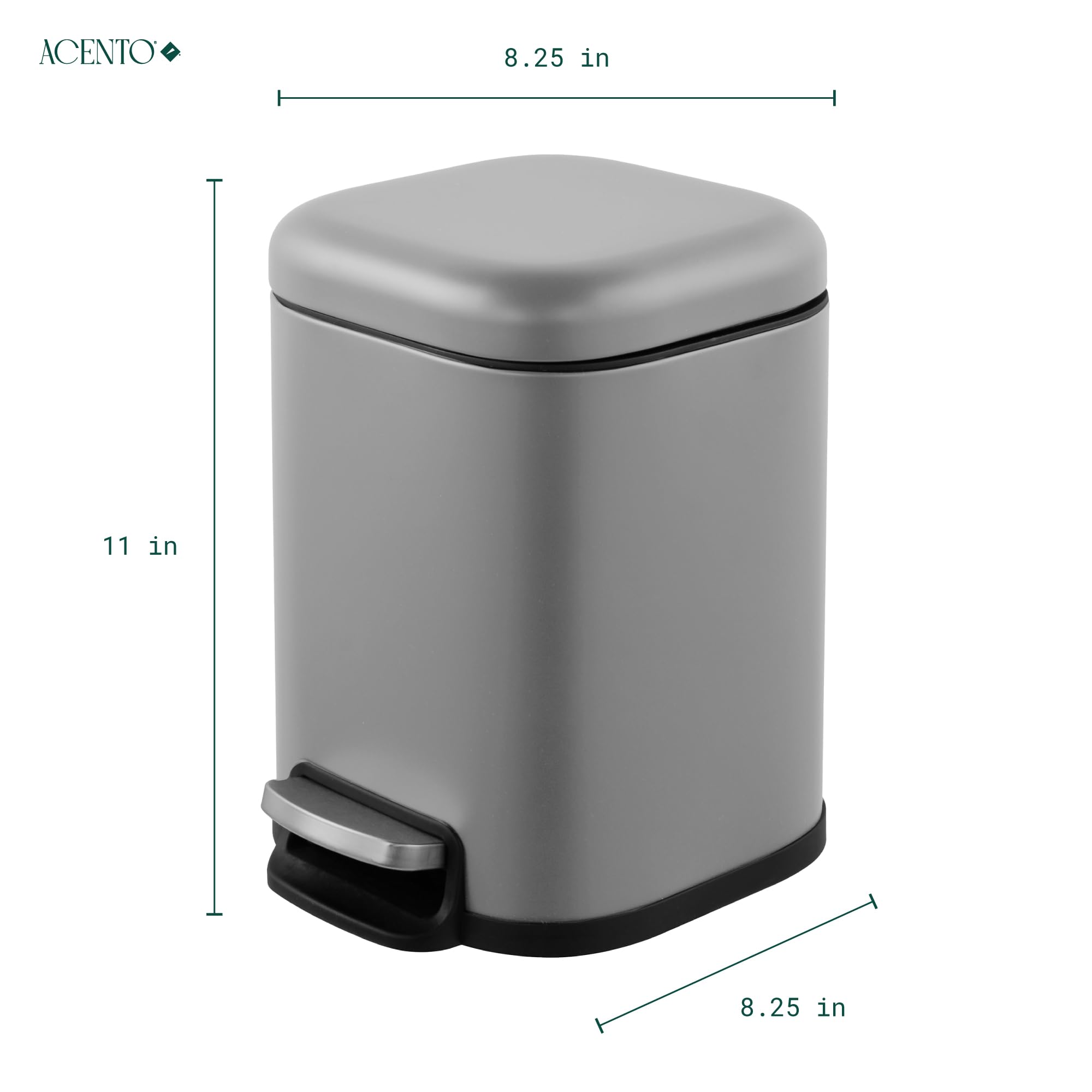 Matte Gray Stainless Steel Square Pedal Bathroom Trash Can