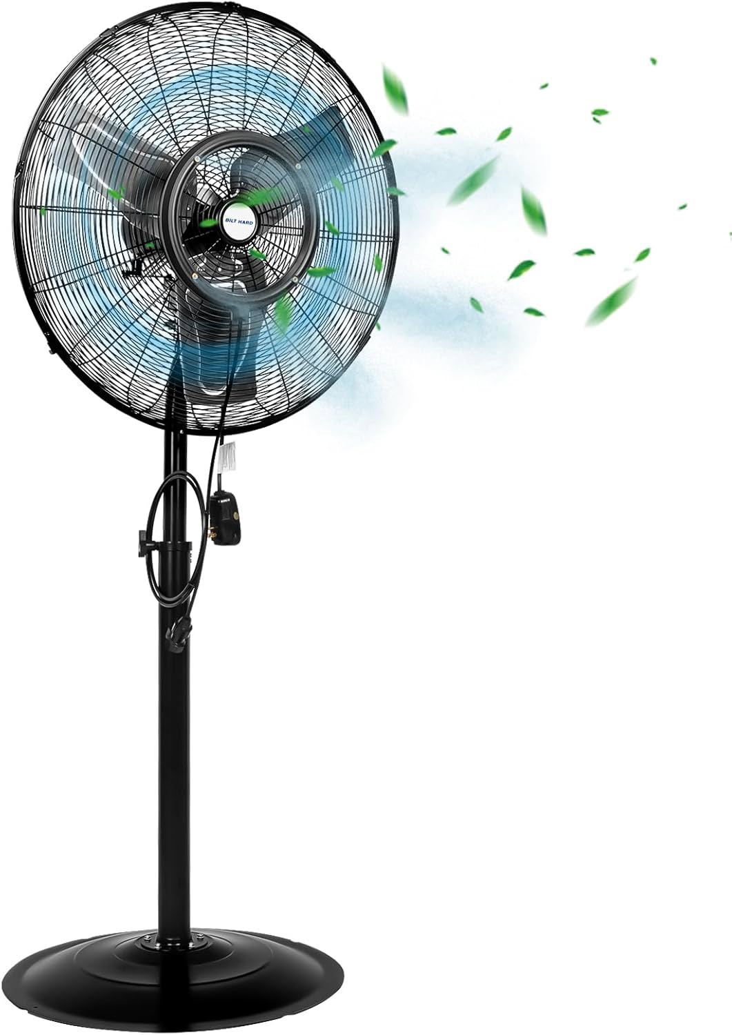 BILT HARD HFA-0304-L 24-in 120-Volt 3-Speed High Velocity Outdoor Black Oscillating Misting Pedestal Fan