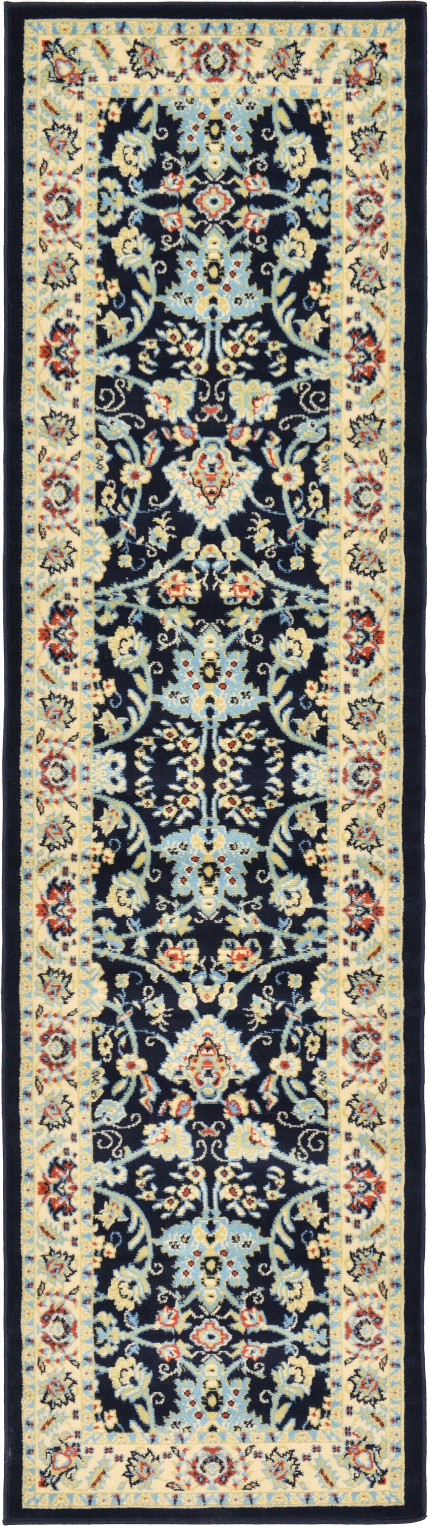 Unique Loom 3123497 Washington Sialk Hill 3 x 10 (ft) Loomed Polypropylene Navy Blue/Ivory Rectangular Indoor Floral/Botanical Vintage Runner rug
