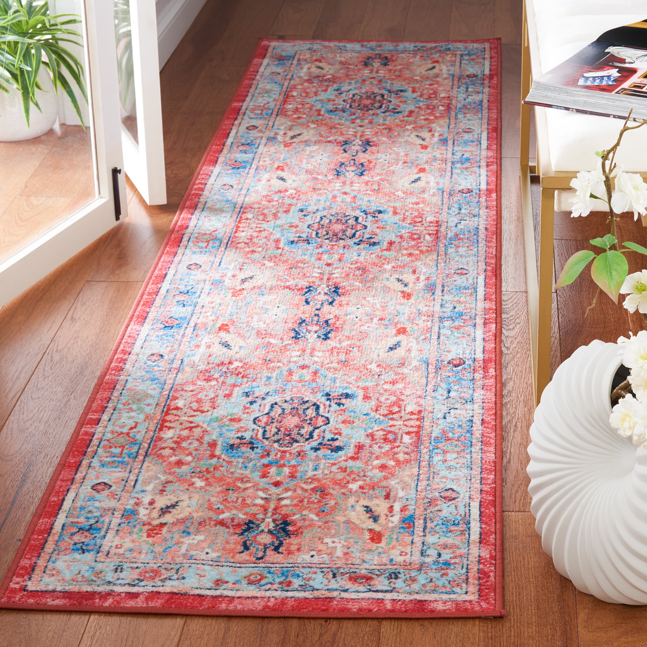 Safavieh RIV182J-29 Riviera 2 x 9 (ft) Loomed Polyester Light Blue/Red Rectangular Indoor Border Machine washable Runner rug