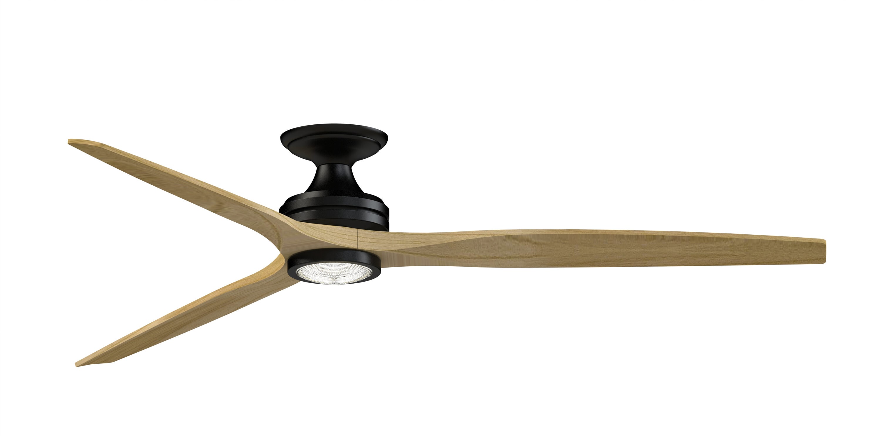 Fanimation FPD6721BBL-72N-LK-F Spitfire 72-in Color-Changing Integrated LED Outdoor Flush Mount Smart Black with Natural Blades Propeller Ceiling Fan With Light - Remote Included ( 3 -Blade )