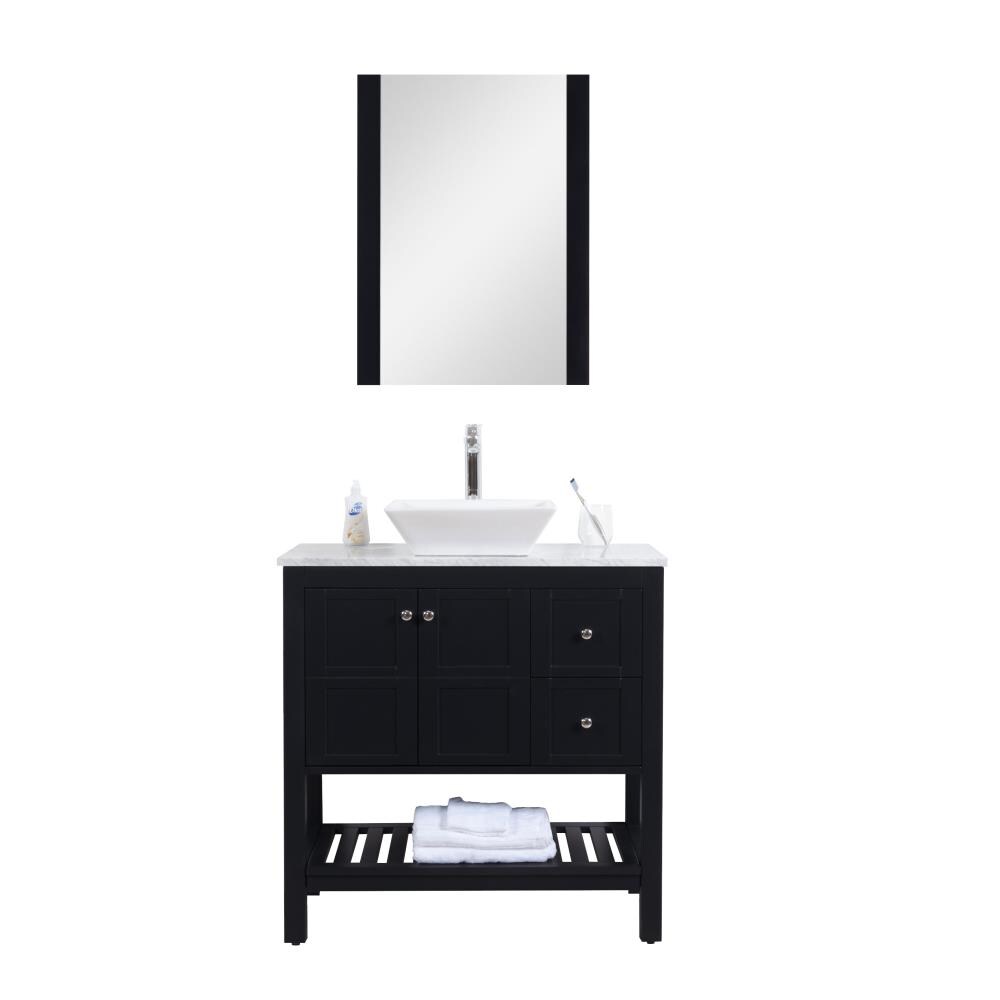 Black Single Sink Bathroom Vanity With, 36 Inch White Bathroom Vanity With Black Top