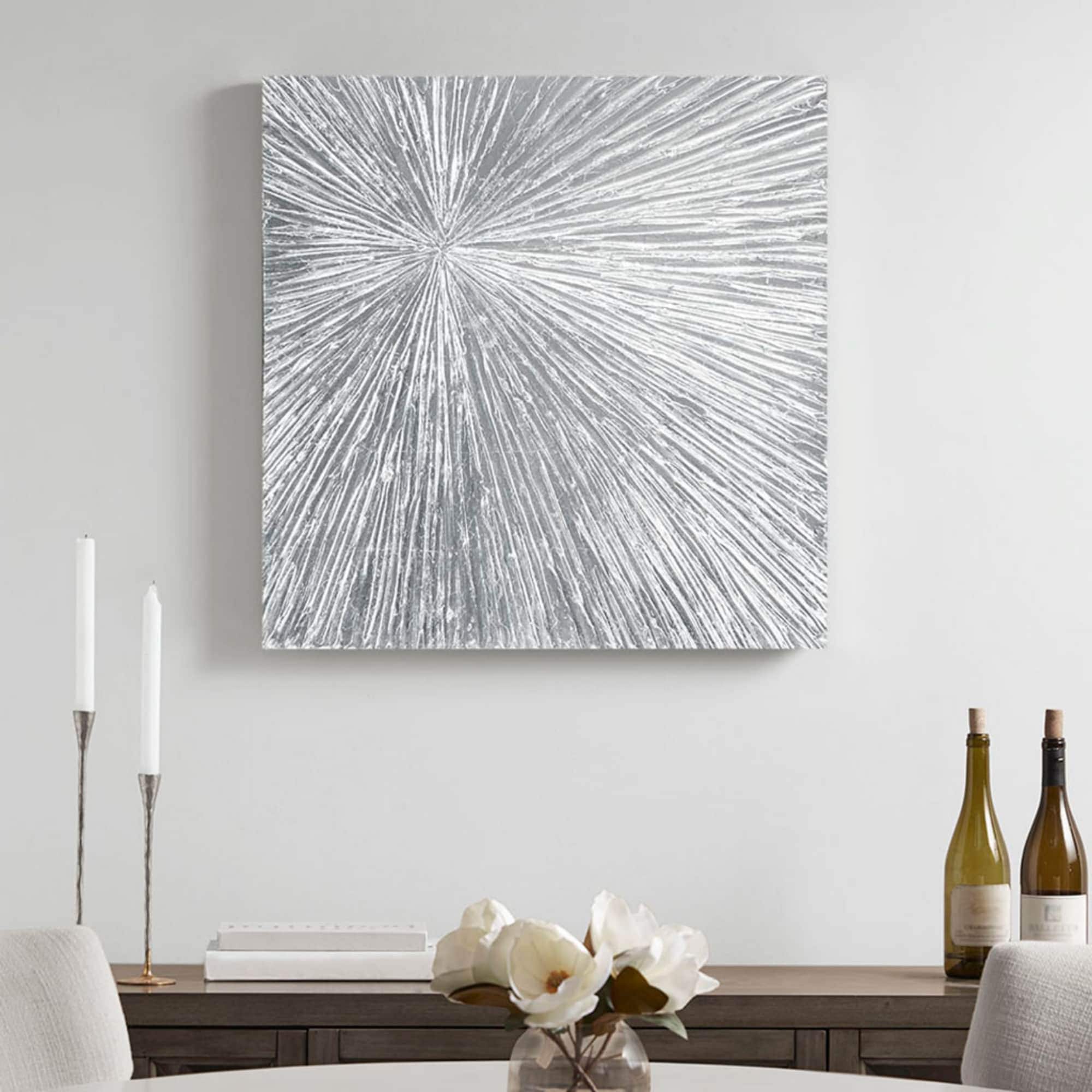 Maison Boucle 30 x 30 in Silver Sunburst Textured Resin Wall Art Modern Abstract Decor