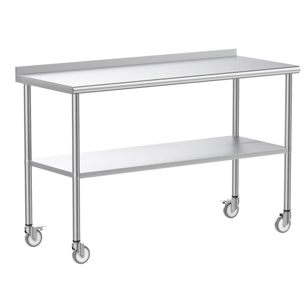 Outopee LO1G47000686 Stainless steel Steel Base with Stainless steel Metal Top Rolling Prep Table ( 24-in x 72-in x 35.4-in )