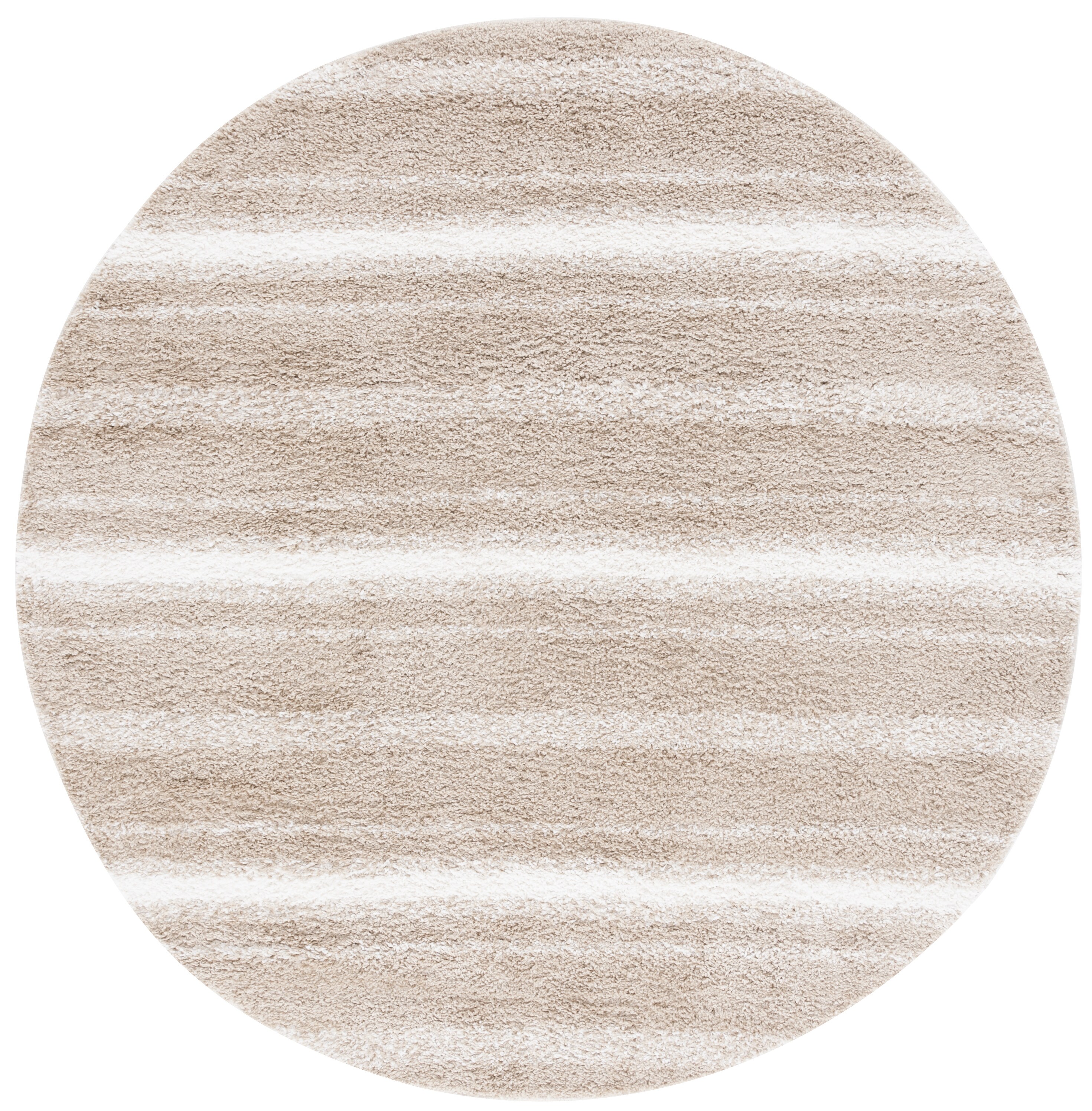 Safavieh BSP252B-7R 7 x 7 (ft) Loomed Polyester/Polypropylene Beige/Ivory Round Indoor Stripe Mid-Century Modern Area rug