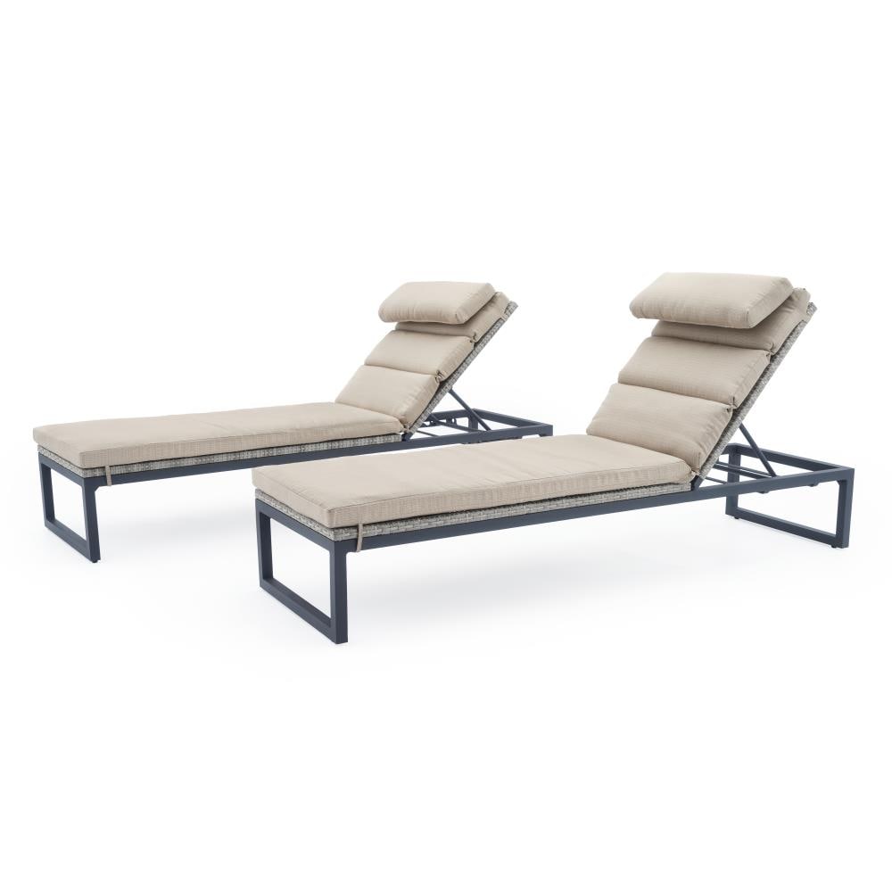 RST Brands OP-PEAL2-MILO-G-SLTK Milo Set of 2 Wicker Stackable Gray Metal Frame Stationary Chaise Lounge Chair(s) with Gray Sunsharp Cushioned Seat