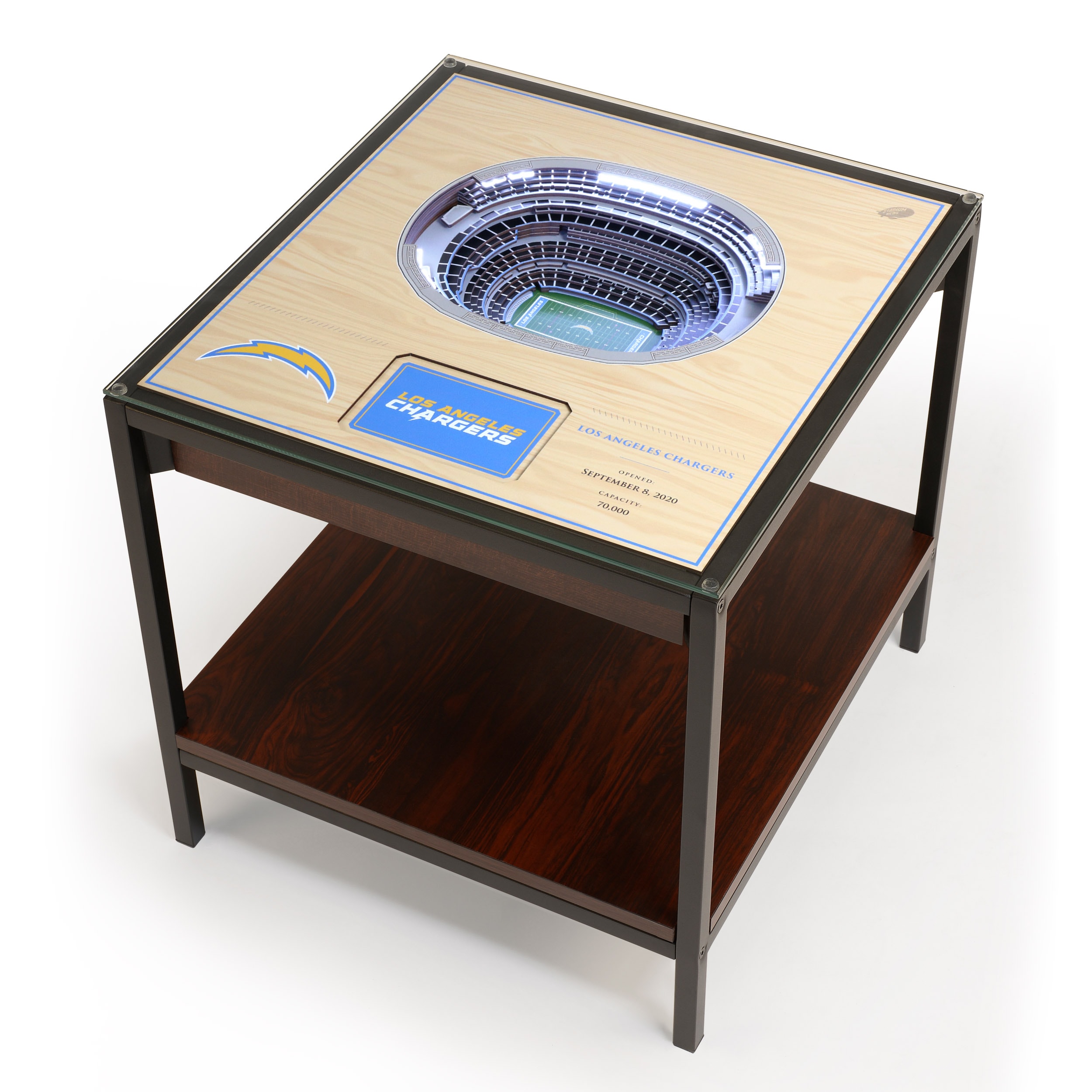 StadiumViews 3704732 25-Layer StadiumView Lighted End Table 22-Inches W x 22.25-Inches H Team Colors Glass Square Modern End Table with Storage Assembly Required