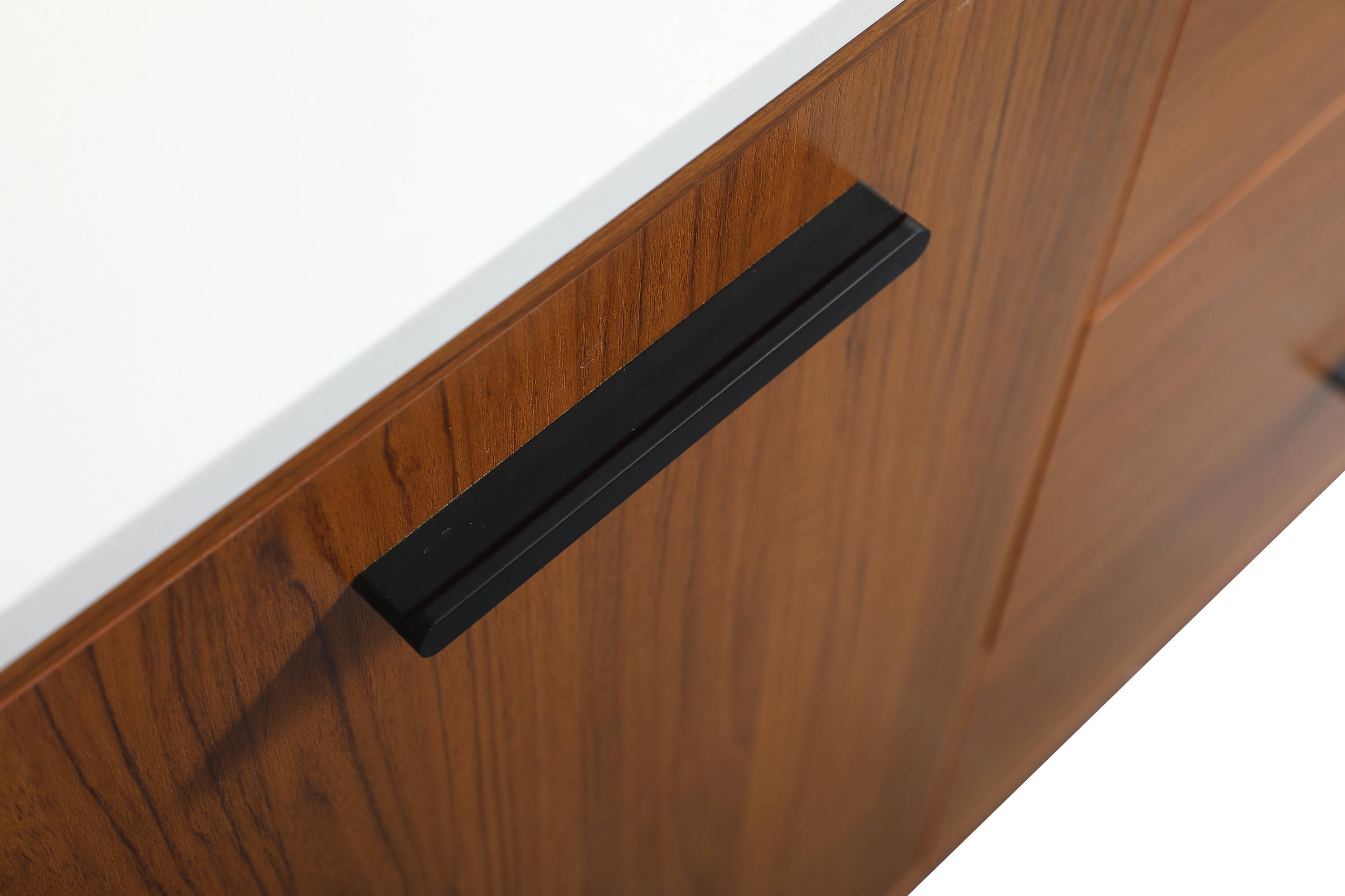 Teak and Black 42" Freestanding Single Vanity with Marble Top