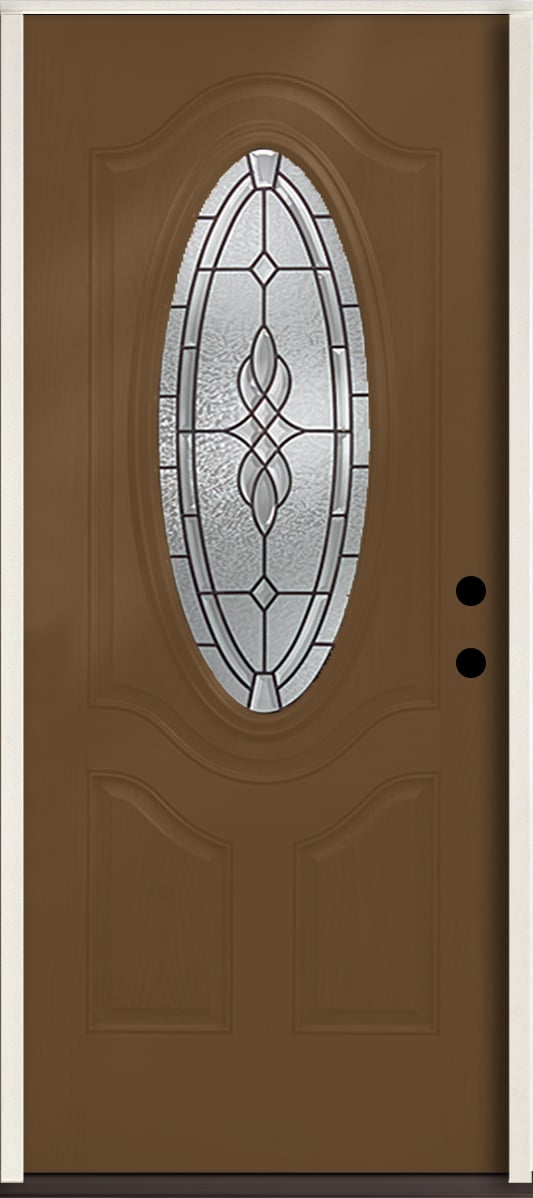 RELIABILT LO841769 Hampton 36-in x 80-in x 4-9/16-in Fiberglass Oval lite Left-hand inswing Woodhaven Stained Prehung Front Door Insulating core