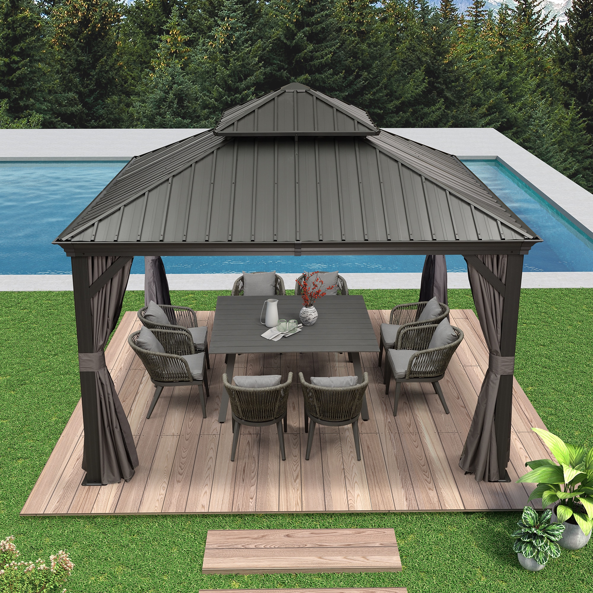PURPLE LEAF LS04GHTG1212 Wood-Resin-Gazebos - View #3
