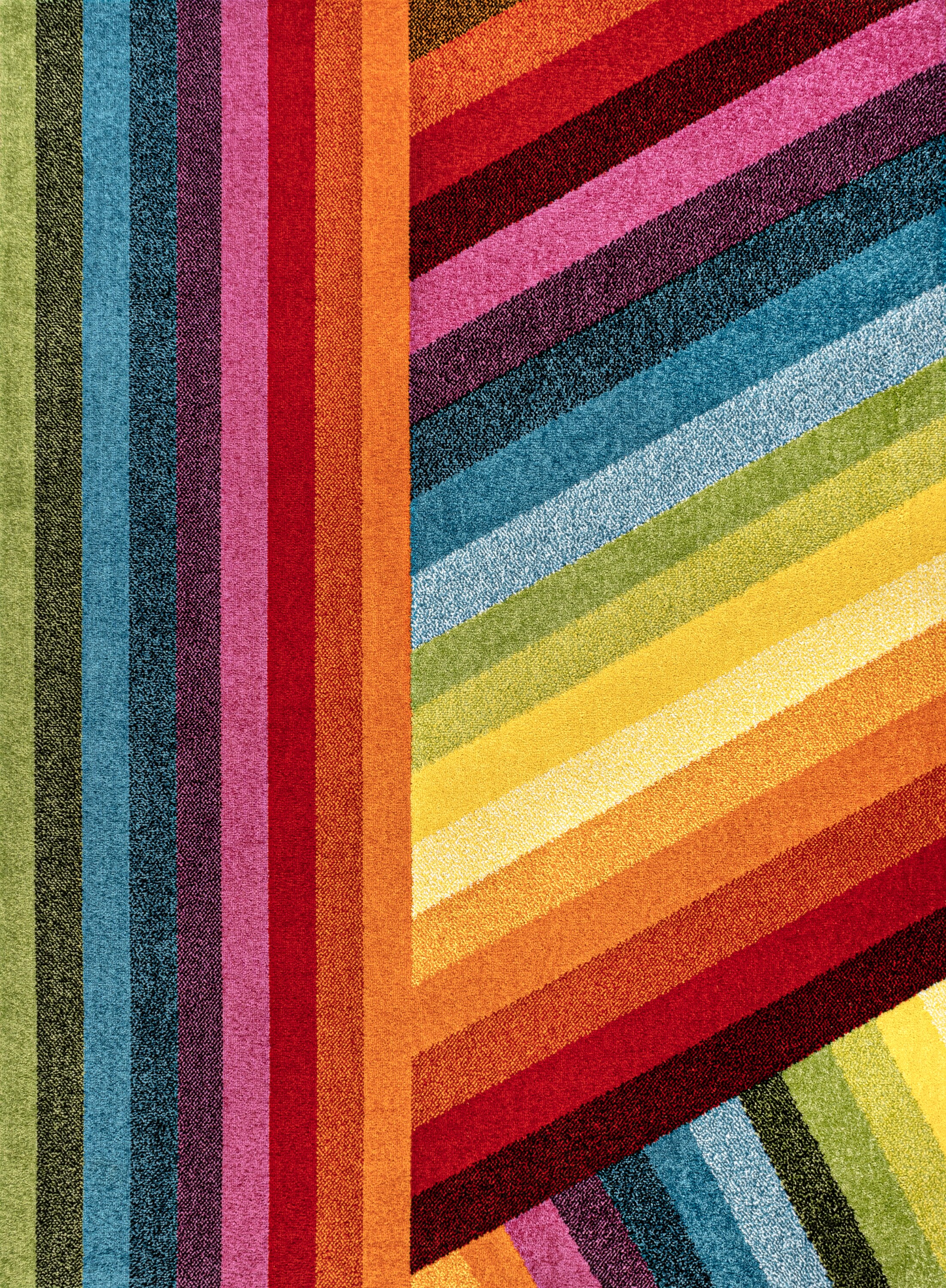 Retro Rainbow Multi-Color Synthetic Stripe Kids Area Rug 3' x 5'