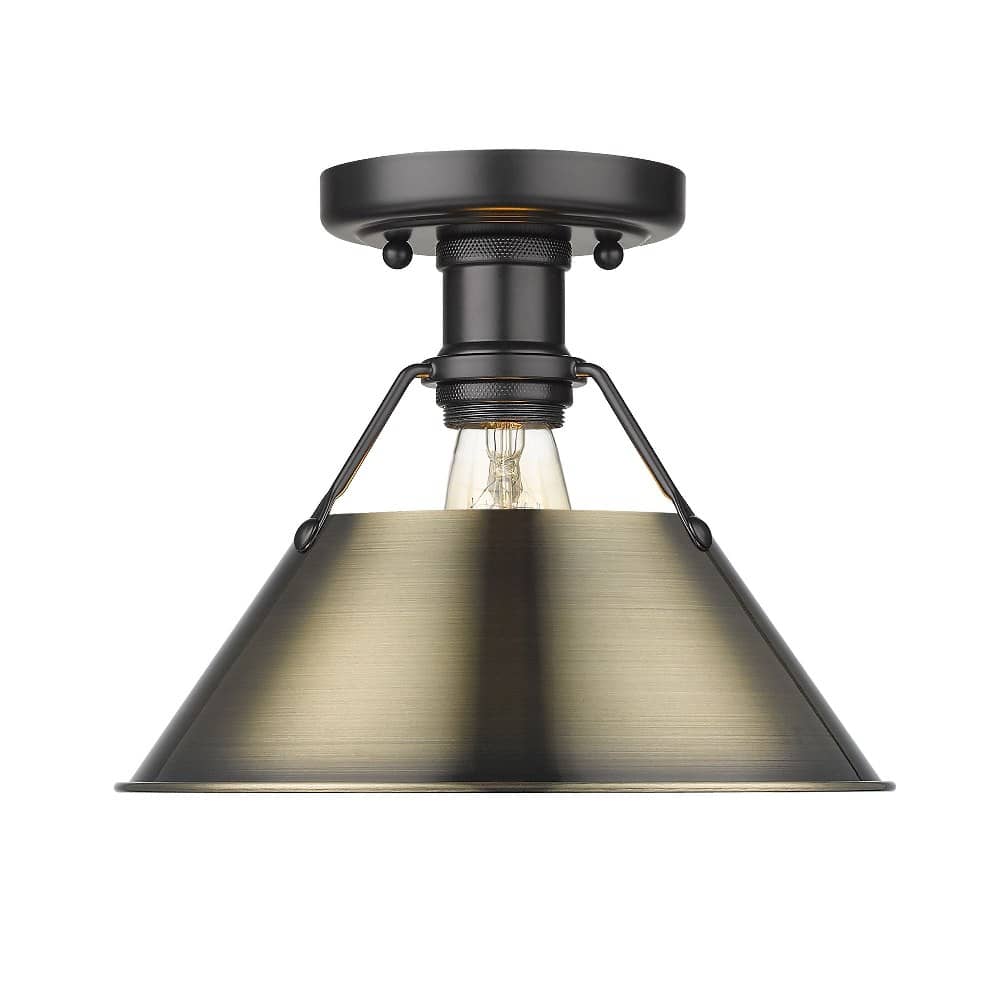 Golden Lighting A-GL-3306-FM BLK-AB Orwell 1 - Light Matte Black Incandescent Steel Flush Mount Light