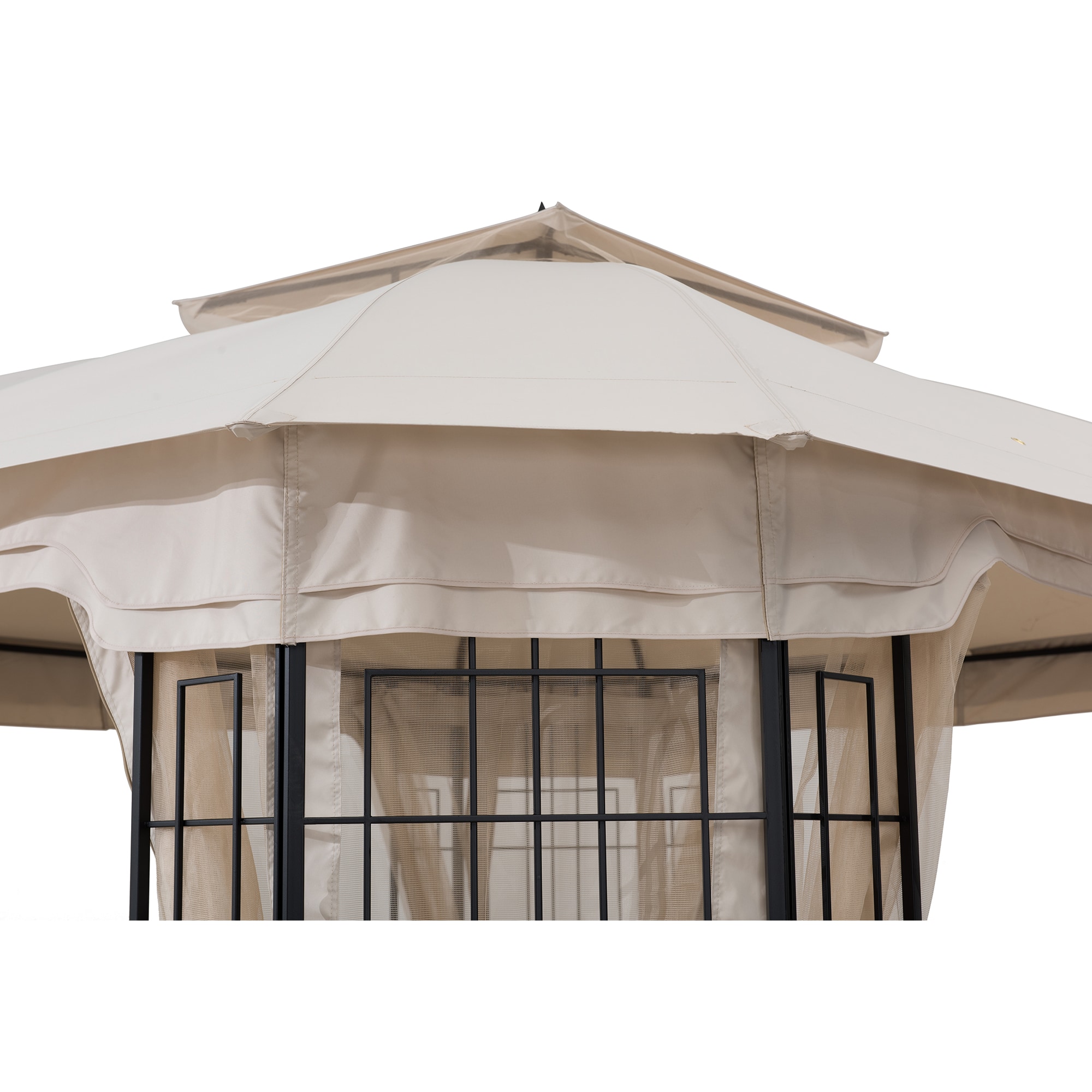 Sunjoy Beige Canopy Black Steel Frame Octagon Gazebo with Mosquito Netting