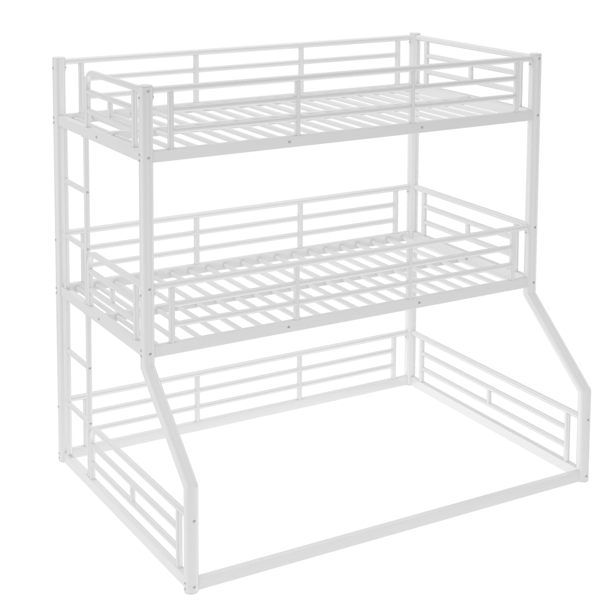 Bellemave White Twin Over Twin Over Full Metal Triple Bunk Bed with ...