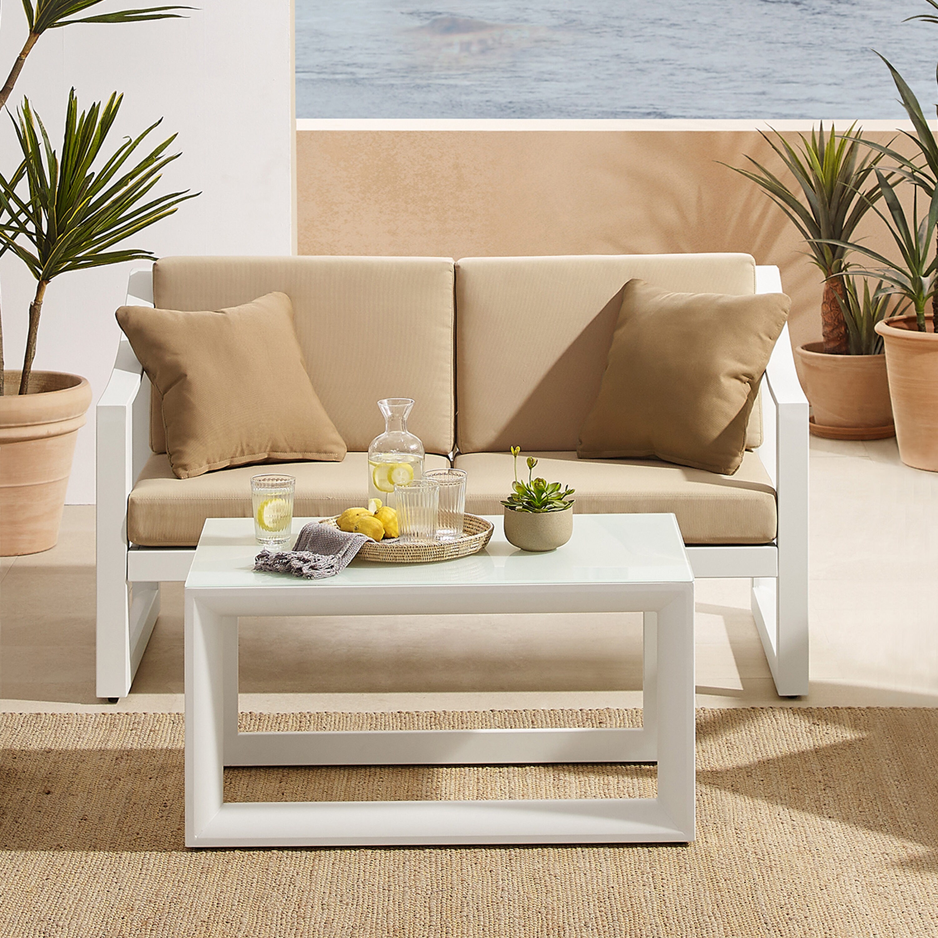 Art Leon MS034-1-OW 2 -Piece Patio Conversation Set with Brown Cushions