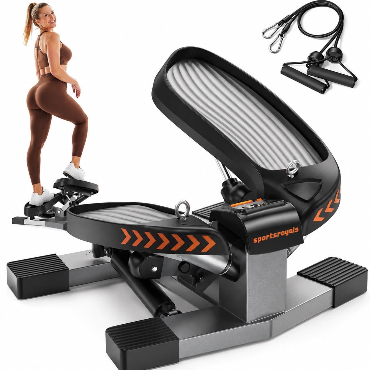 FED Fitness - SportsRoyals Mini Twist Stair Stepper with Resistance Bands 350lbs Capacity Home Fu...