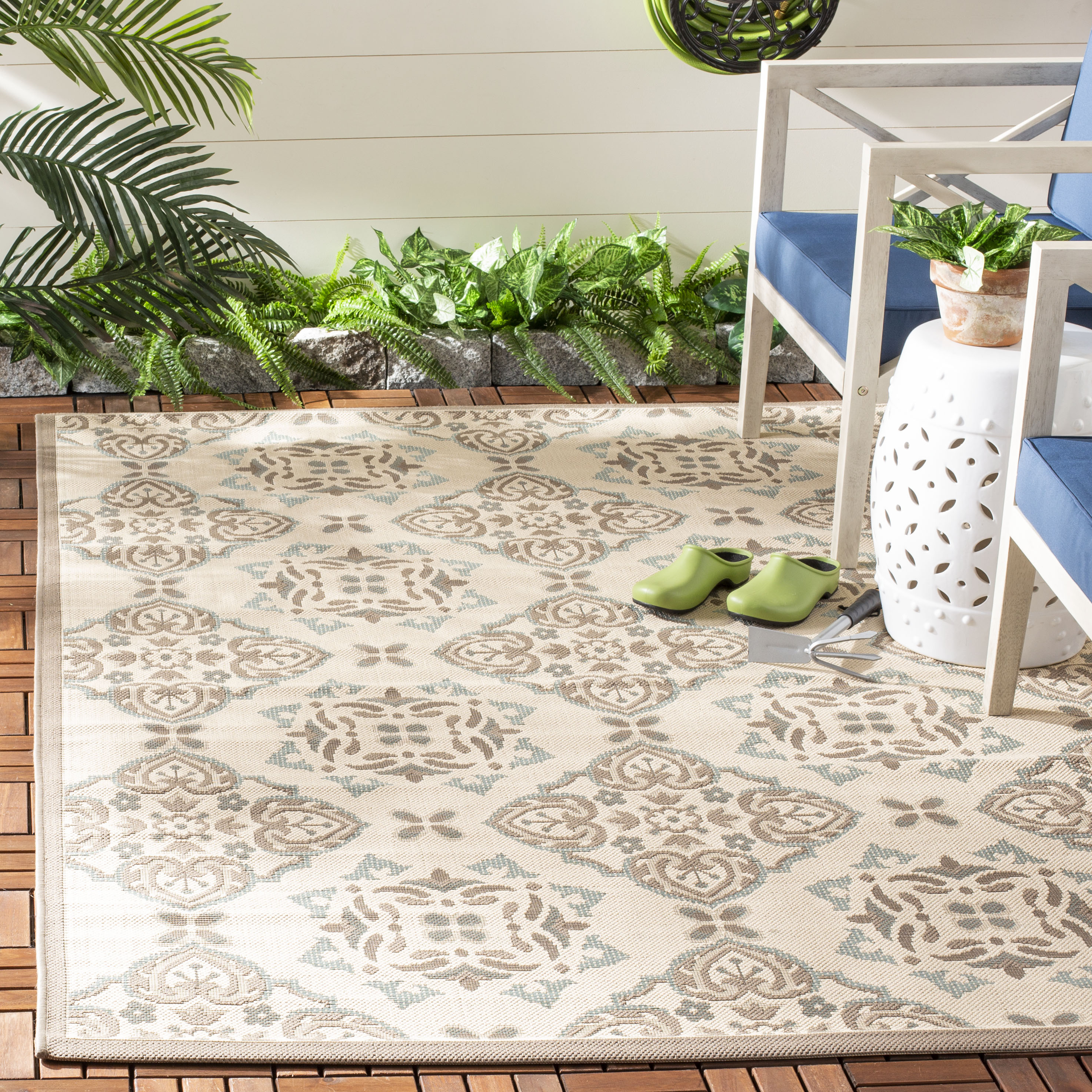 Safavieh CY7978-79A18-5 Courtyard Musha 5 x 8 (ft) Loomed Polypropylene Beige/Brown Rectangular Indoor/Outdoor Abstract Coastal Area rug