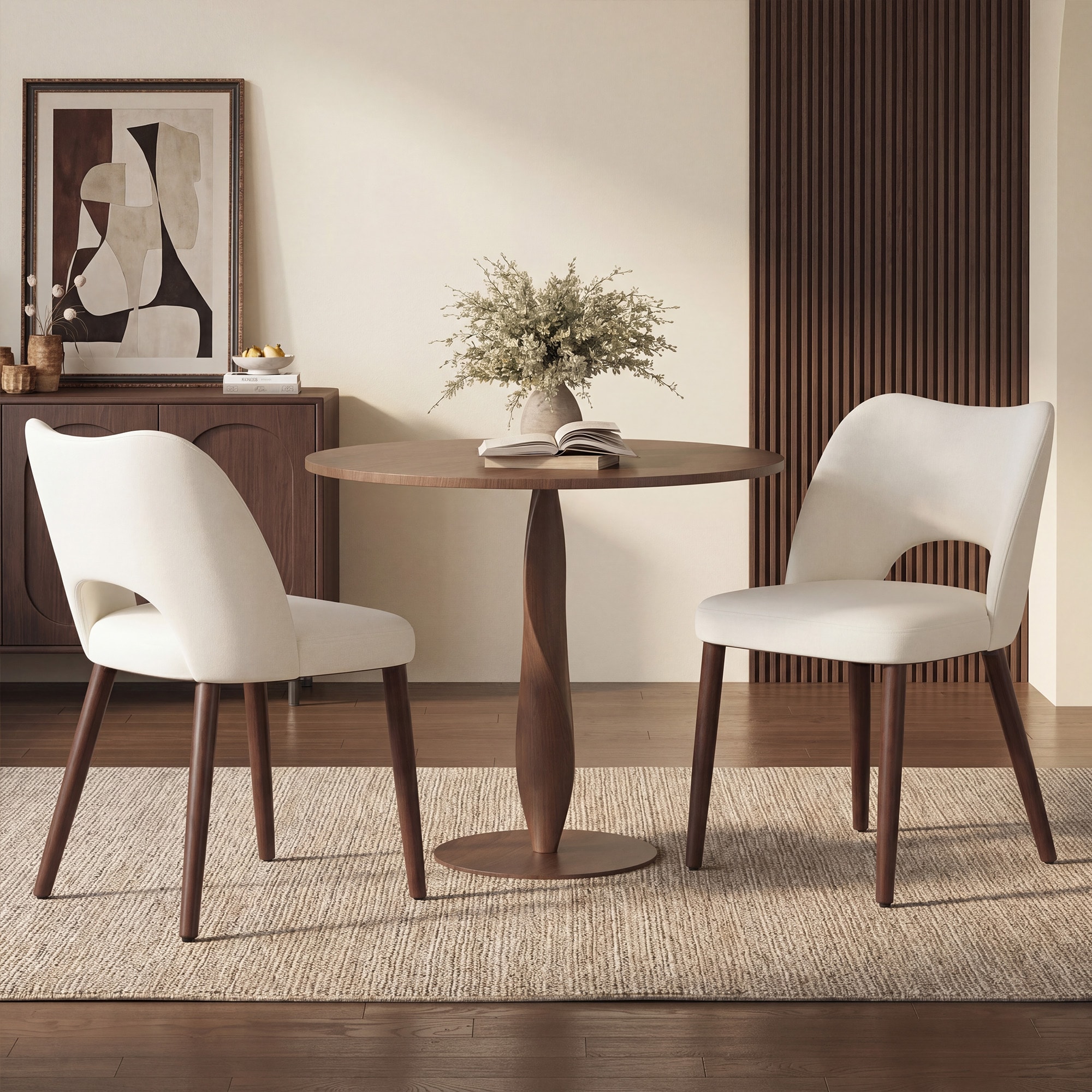 ViviHav Set of 2 Beige Fabric Upholstered Dining Chair with Cutout Back