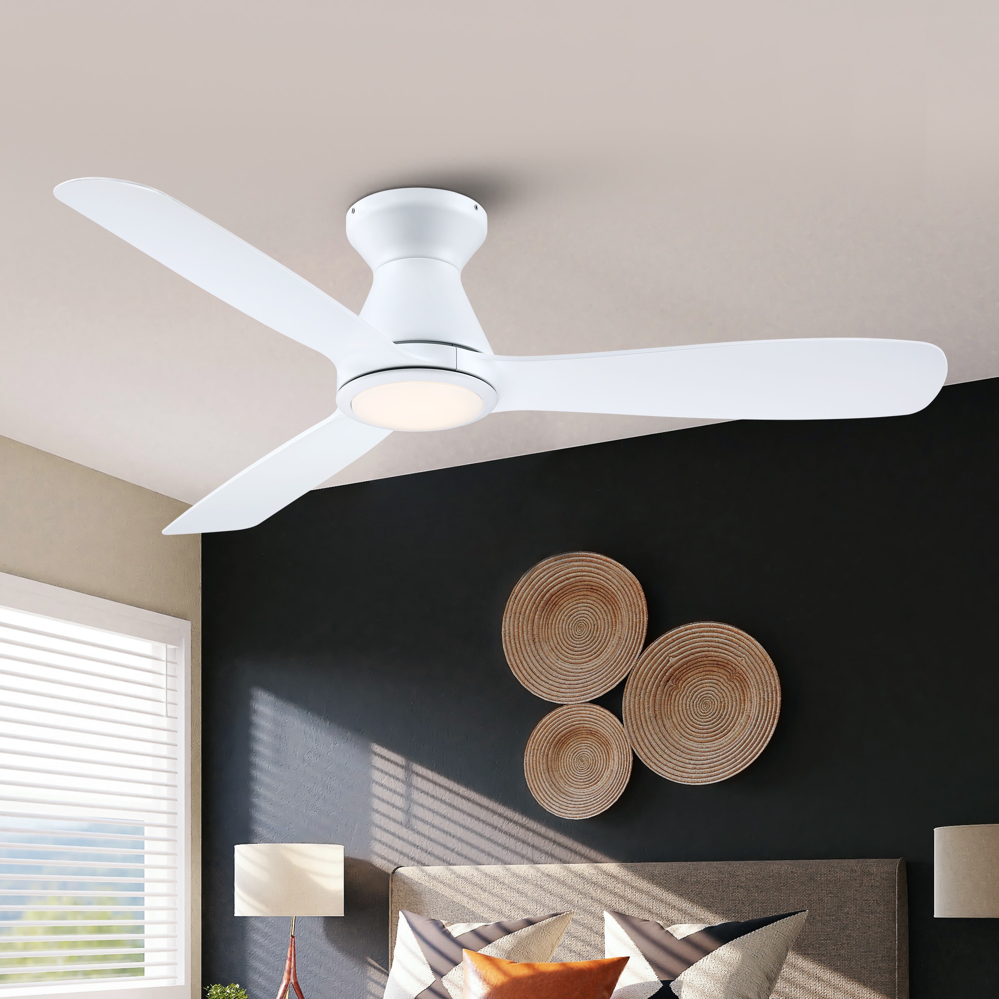Parrot Uncle BBHDA199A 52-in Flush Mount White with White Blades Chandelier Ceiling Fan With Light - Remote Included ( 3 -Blade )