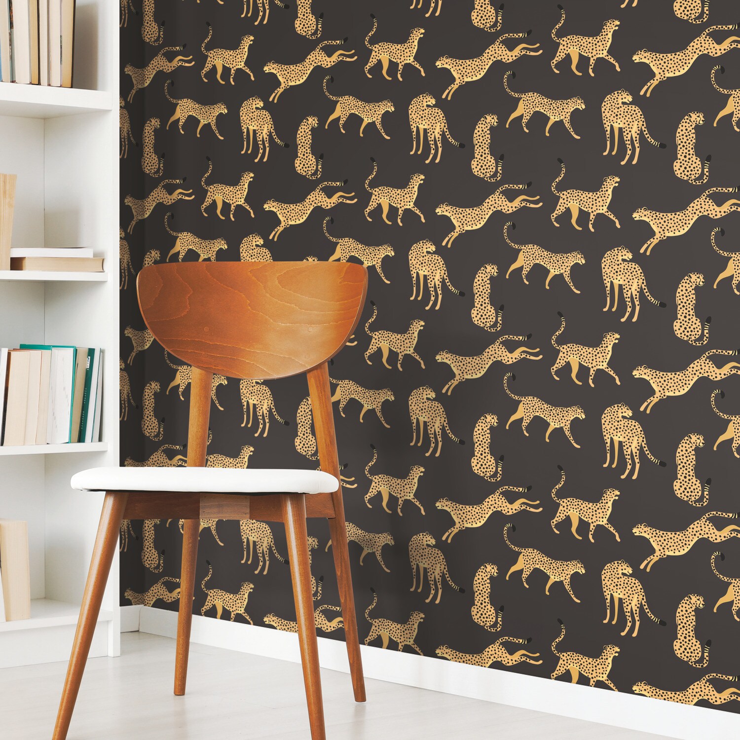 Roommates Cheetah Cheetah Peel & Stick Black/Orange Wallpaper