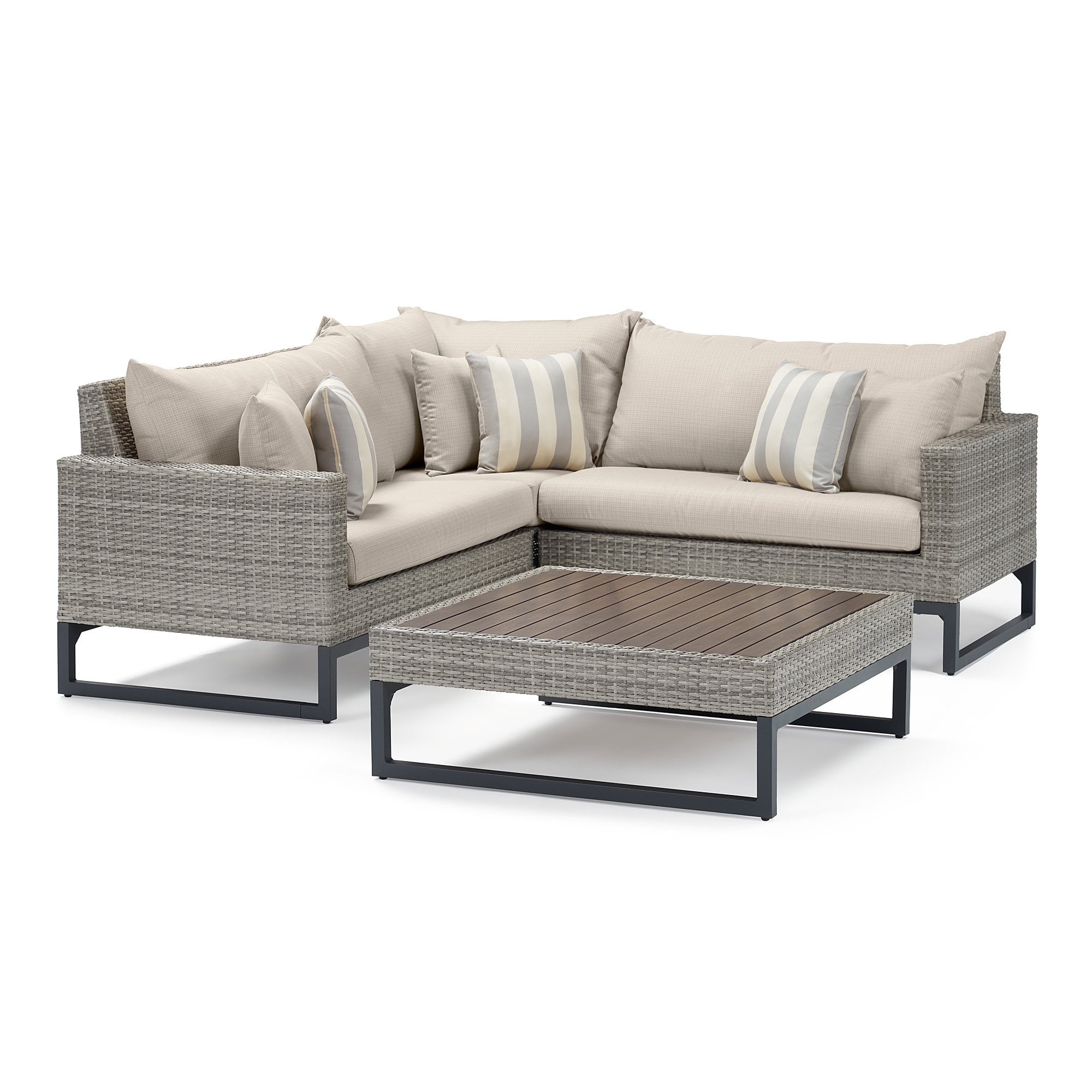 RST Brands OP-PESS4B-MILO-G-SLT Milo 4-Piece Rattan Patio Conversation Set with Gray Sunsharp Cushions