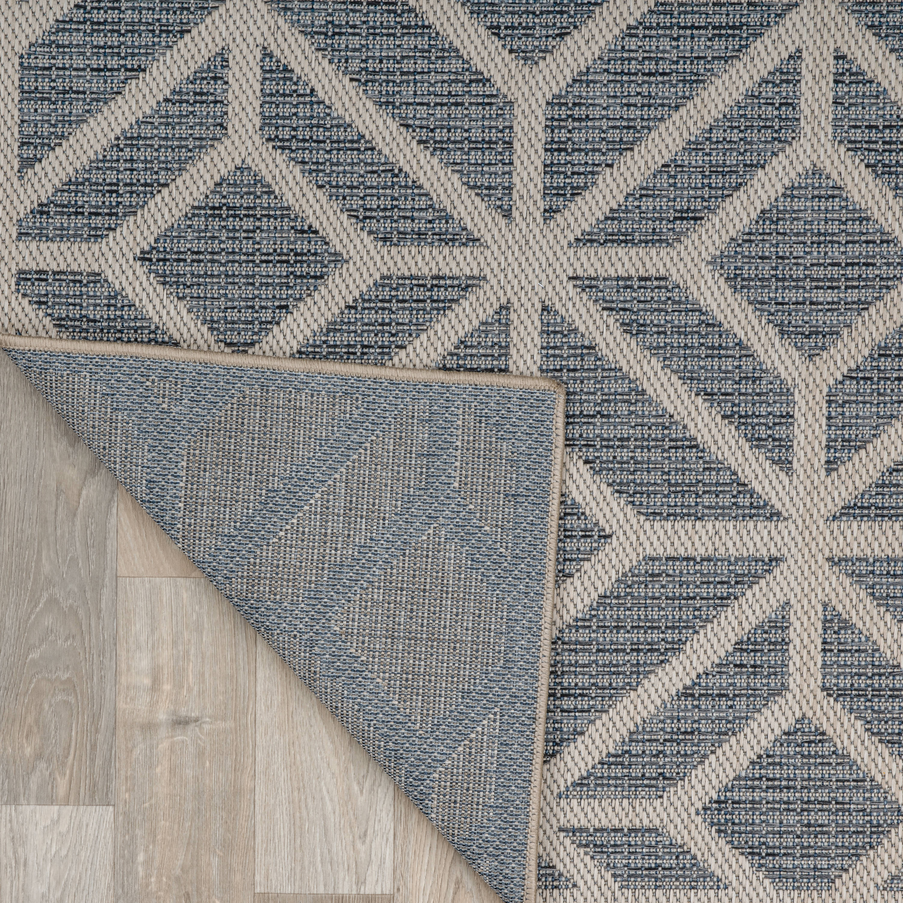 Blue Geometric Flat Woven Synthetic Indoor/Outdoor Rug 7'10" x 10'