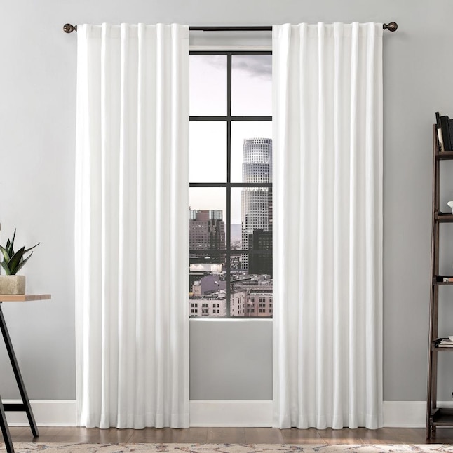Linen Semi Sheer Back Tab, White Sheer Curtain Panels 96 Inches Long