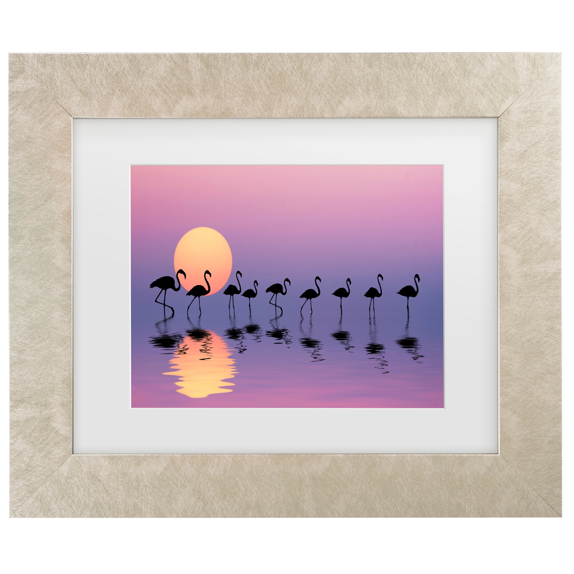 Champagne Framed Flamingo Sunset Canvas Print for Kids Nursery