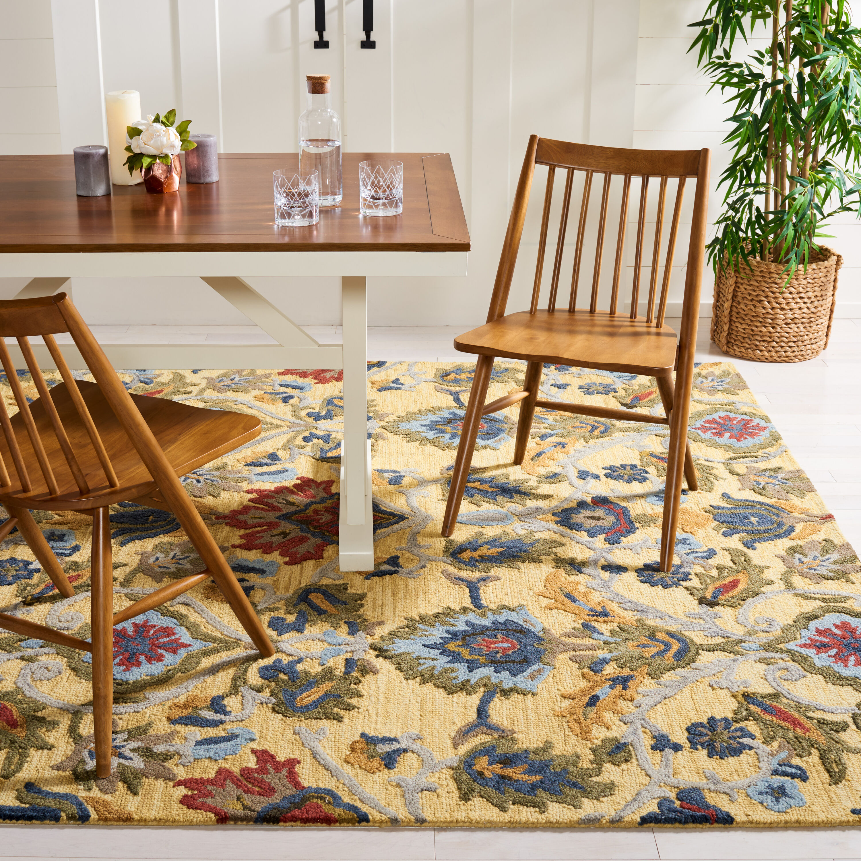 Blossom 9 x 12 (ft) Tufted Wool Gold/Multi Rectangular Indoor Mid-Century Modern Spot Clean Only Area rug